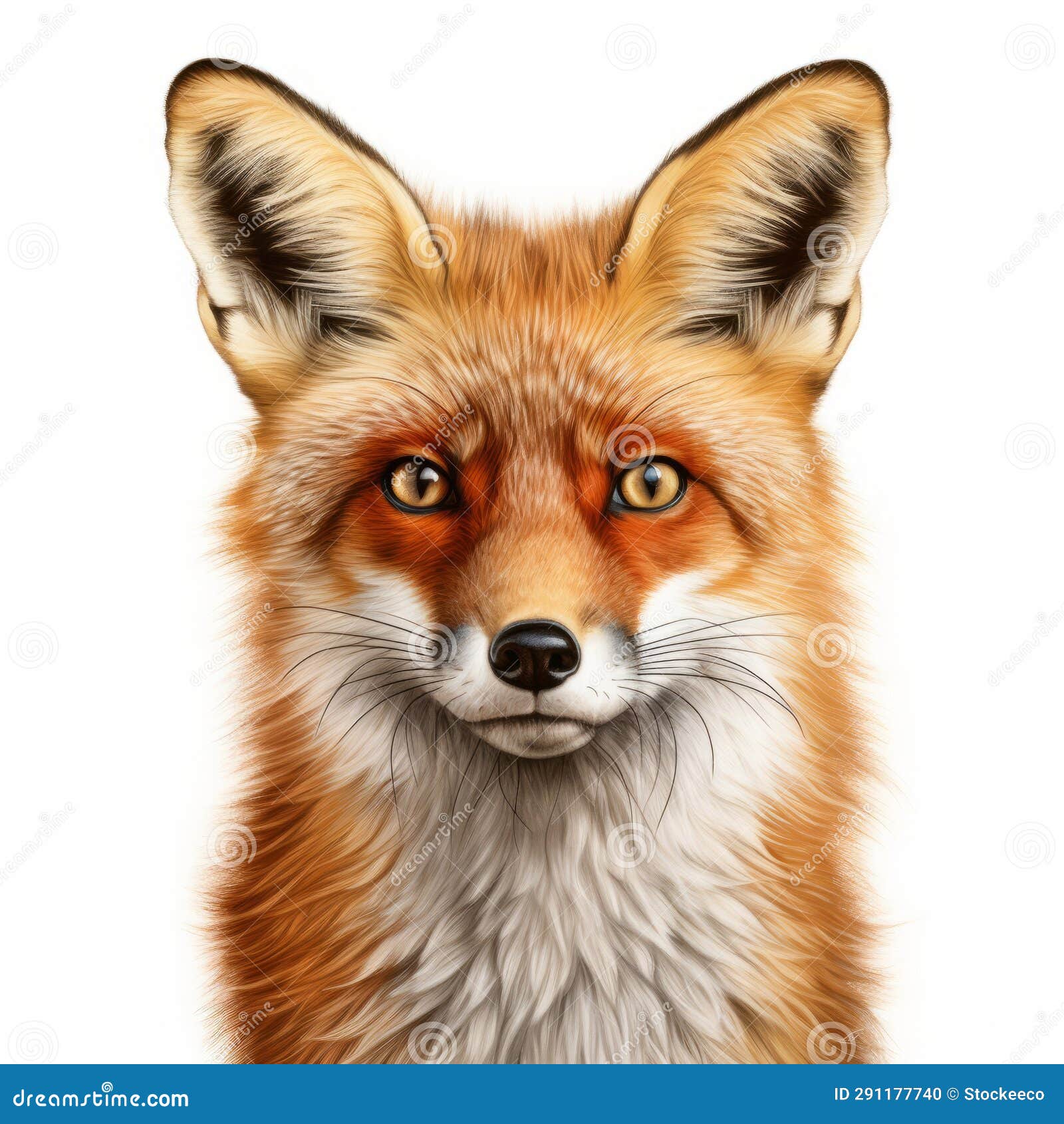 hyper-realistic portraiture of a red fox on white background