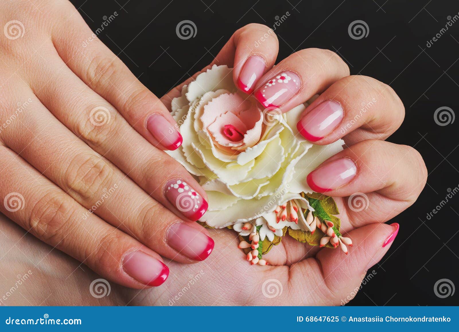 Beautiful Red French Manicure On A Trendy Texture Background Stock Photo,  Picture and Royalty Free Image. Image 97370007.
