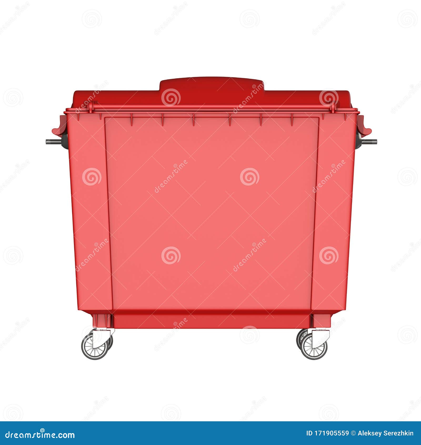 A Red Garbage Container on a White Background. Isolate Stock