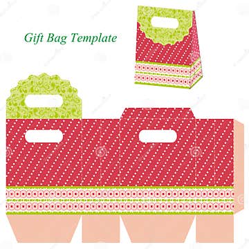 Red Gift Bag Template with Dots and Ribbon Stock Vector - Illustration ...