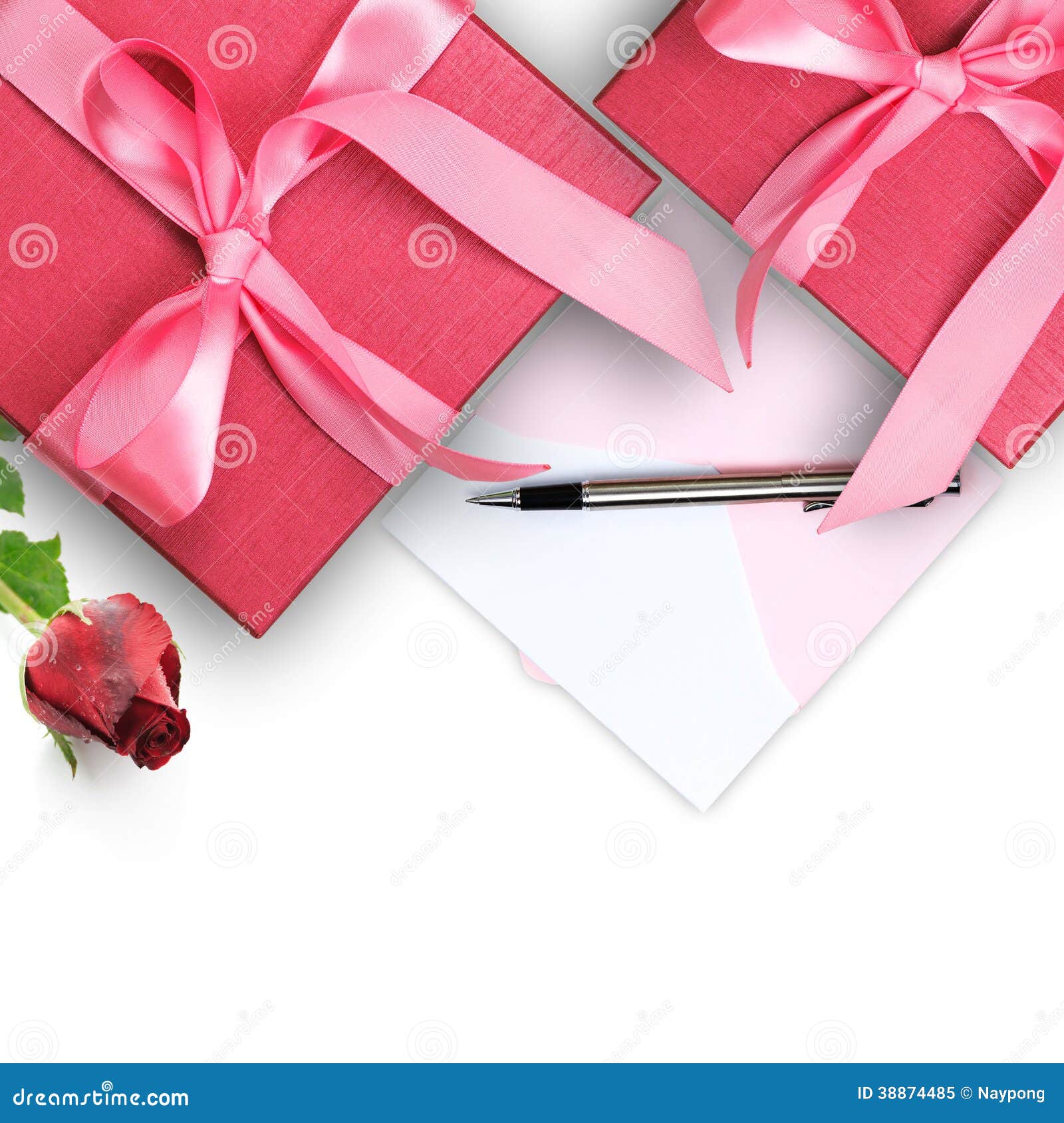 Red Gift Box with Greeting Card Stock Image Image of christmas, heart