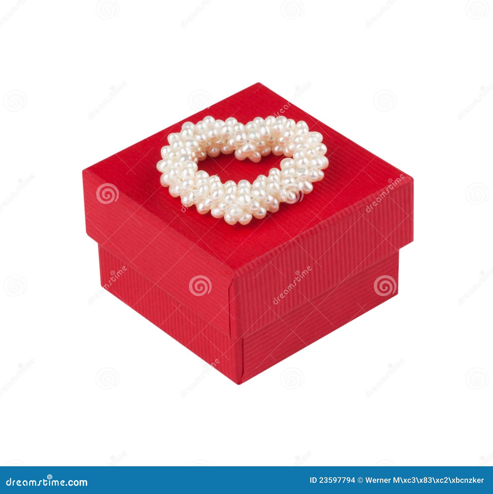 Red Gift Box with a Heart of Pearls; Clipping Path Stock Photo Image of valentine, jewelry