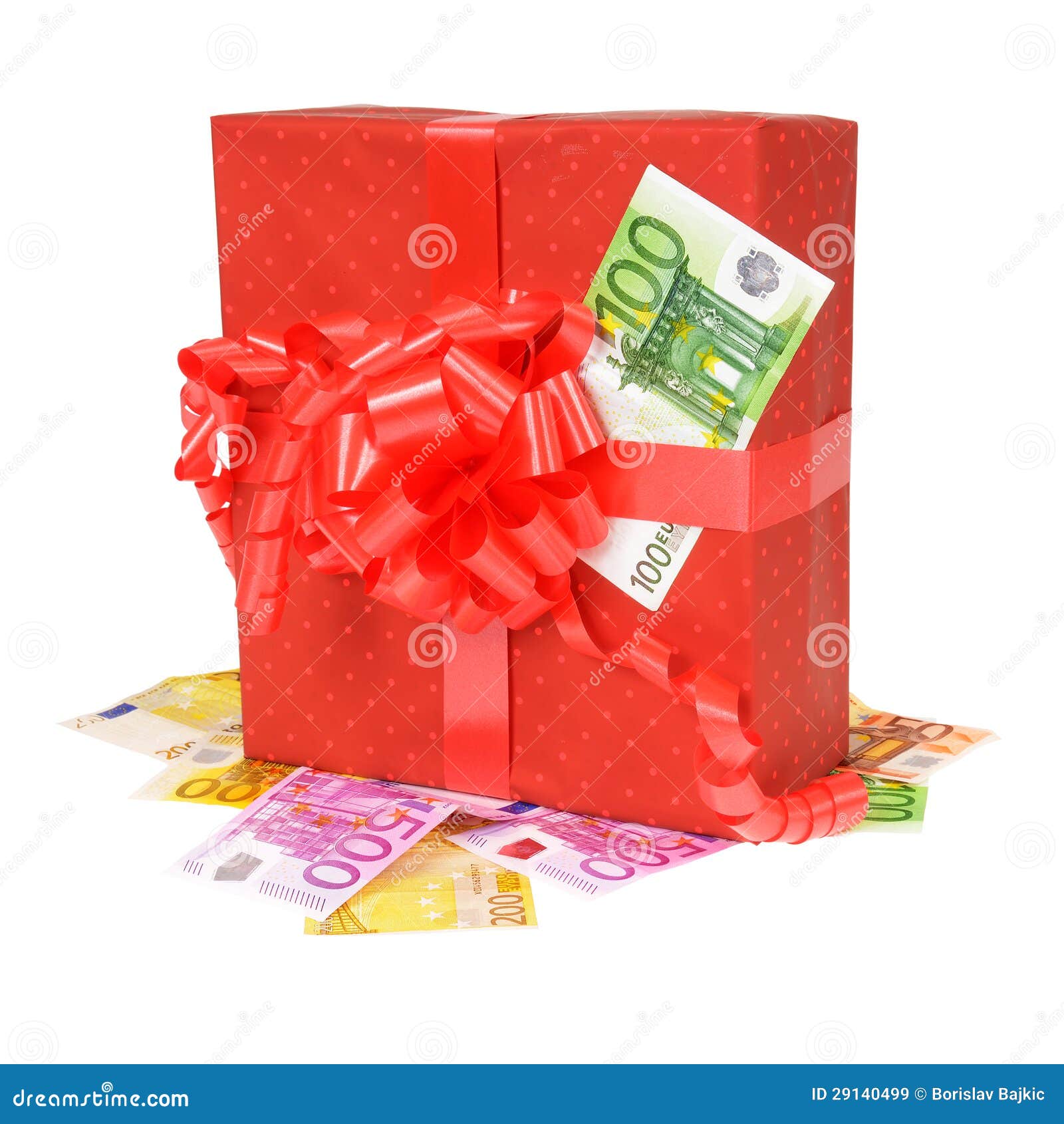 Red gift box with money stock image. Image of elegant 29140499
