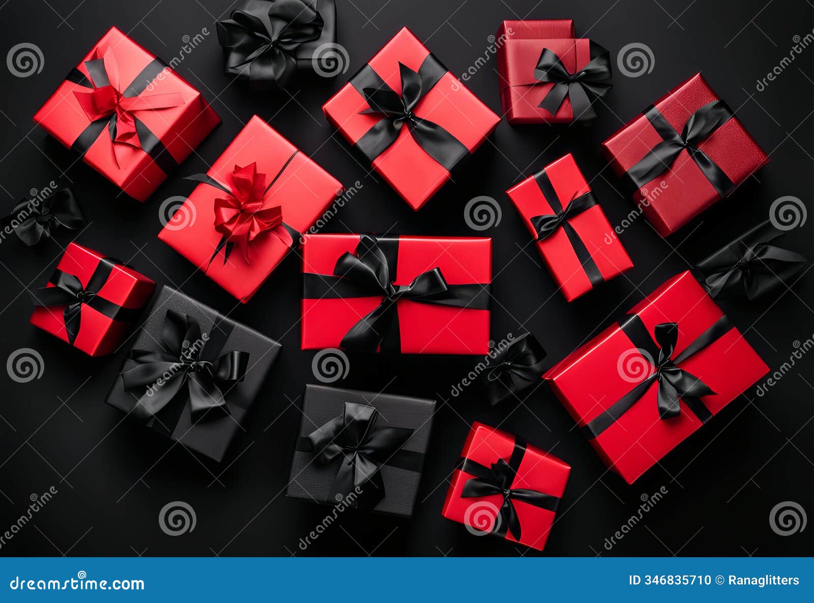 red gift boxes with black accents on a festive backdrop