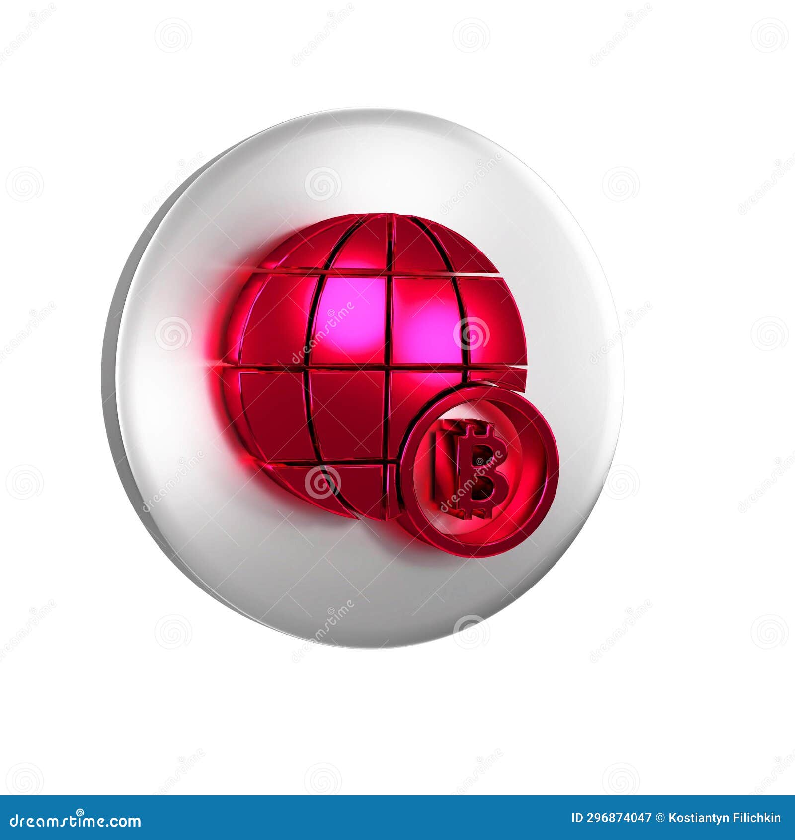 Red Globe and Cryptocurrency Coin Bitcoin Icon Isolated on Transparent  Background. Physical Bit Coin Stock Illustration - Illustration of bitcoin,  banking: 296874047