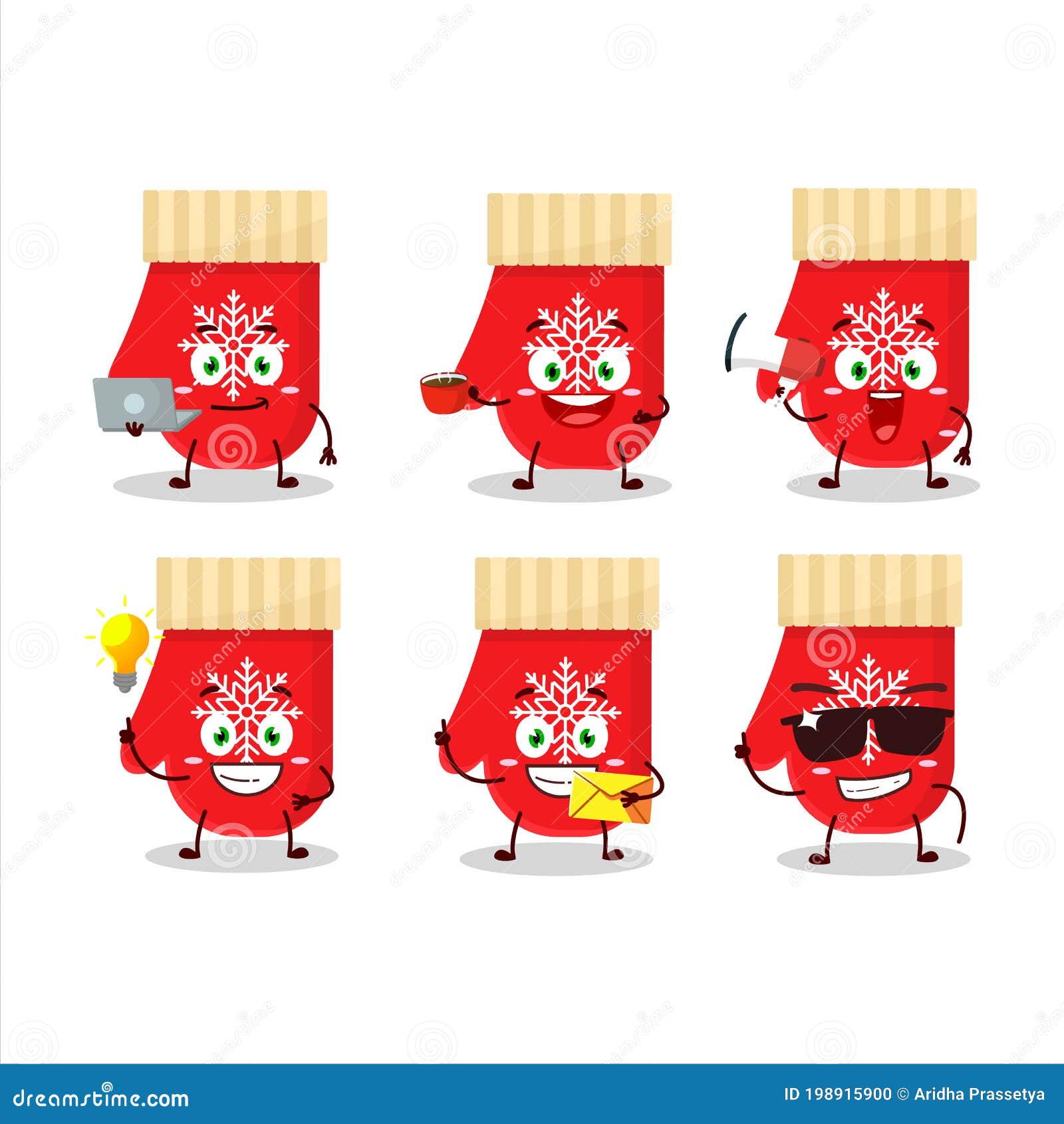 Red Gloves Cartoon Character with Various Types of Business Emoticons ...