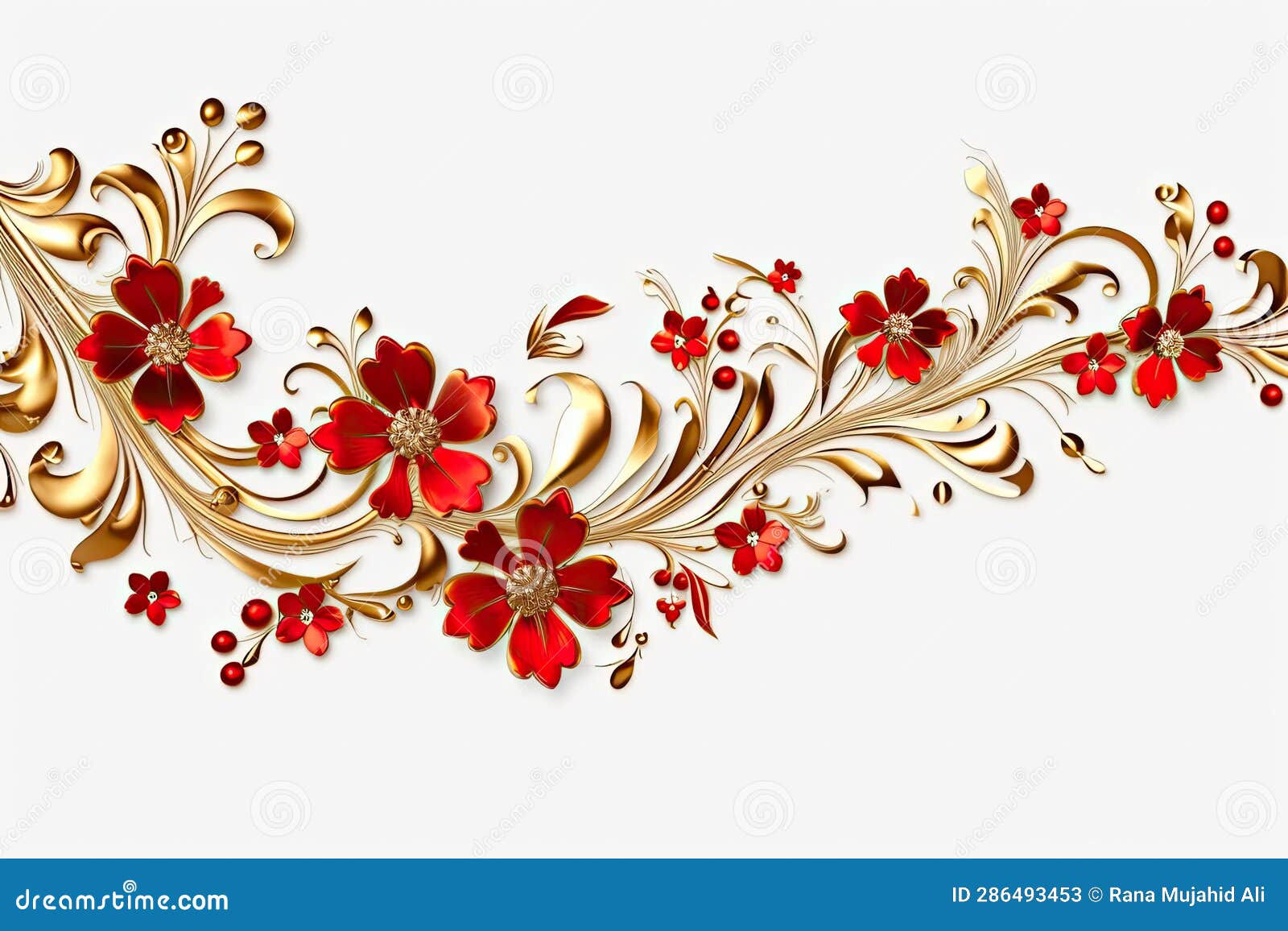 A Red and Gold Decorative Border Flowers, Generative AI Stock Image