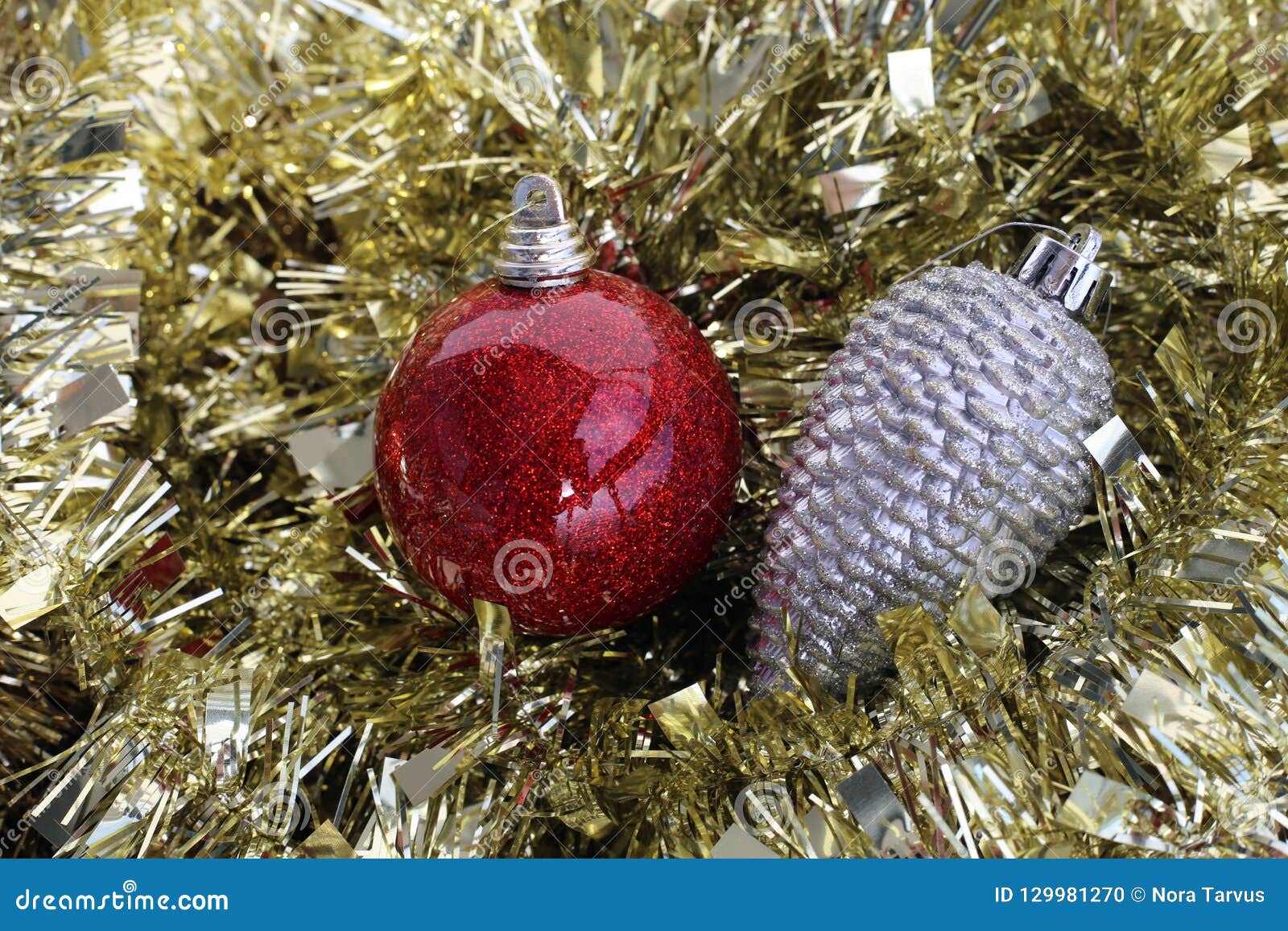 Red Gold And Silver Christmas Ornaments Stock Photo Image