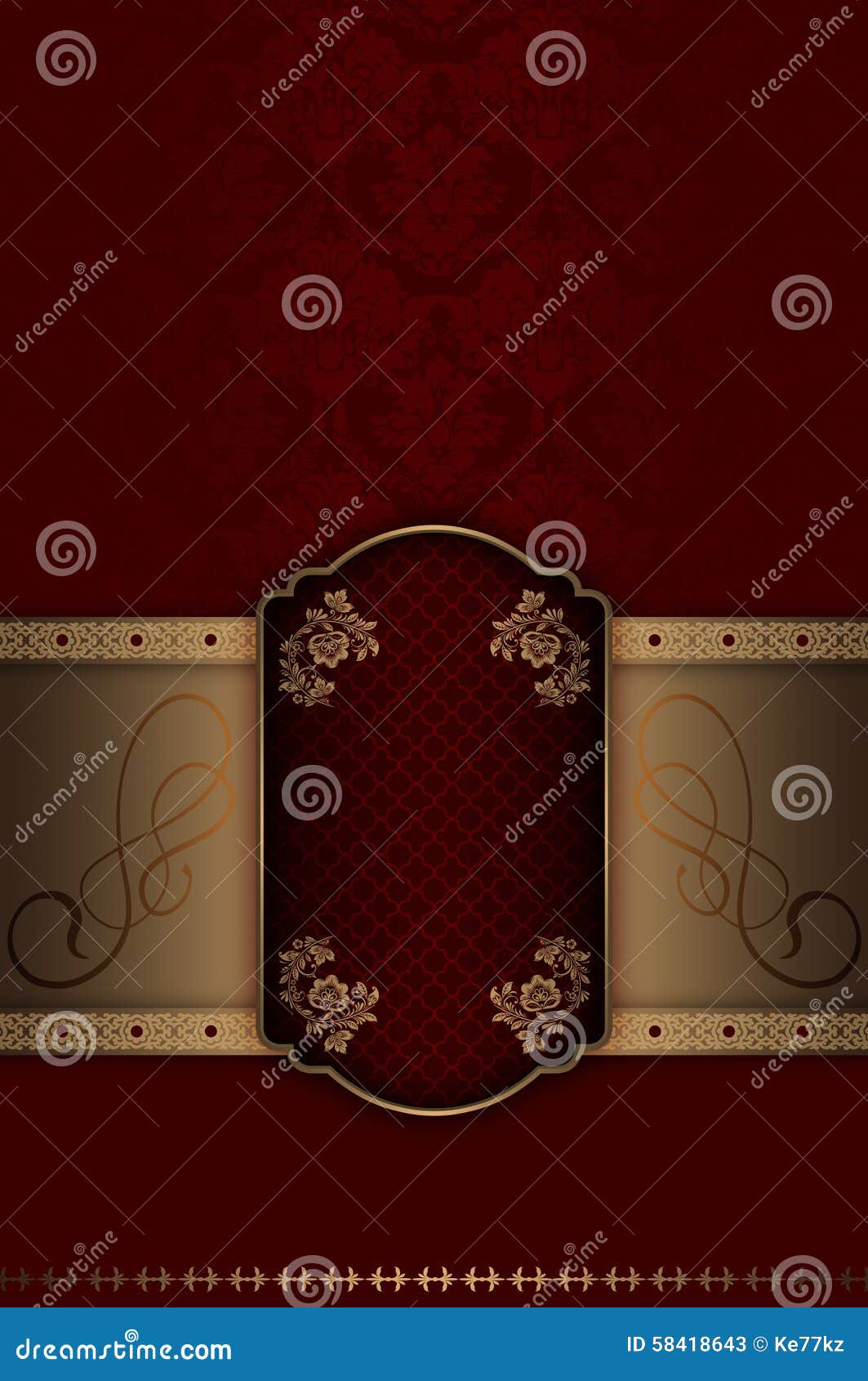 Red and Gold Vintage Background with Frame. Stock Illustration