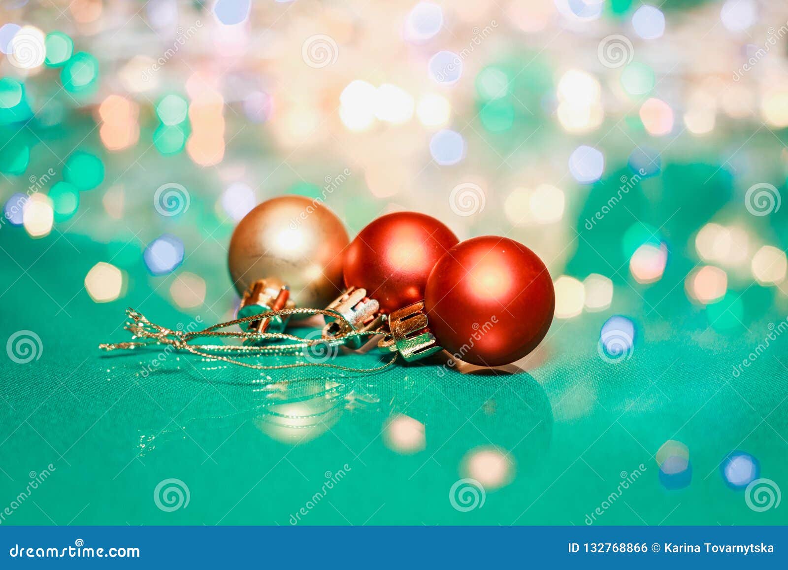 Red and Golden Balls and Lighted Festoon with Lanterns. Christmas ...