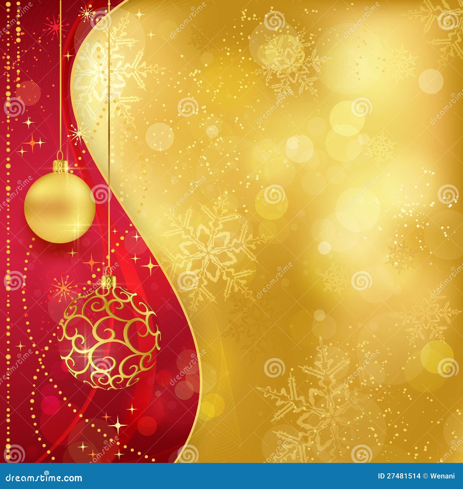 red golden christmas background with baubles
