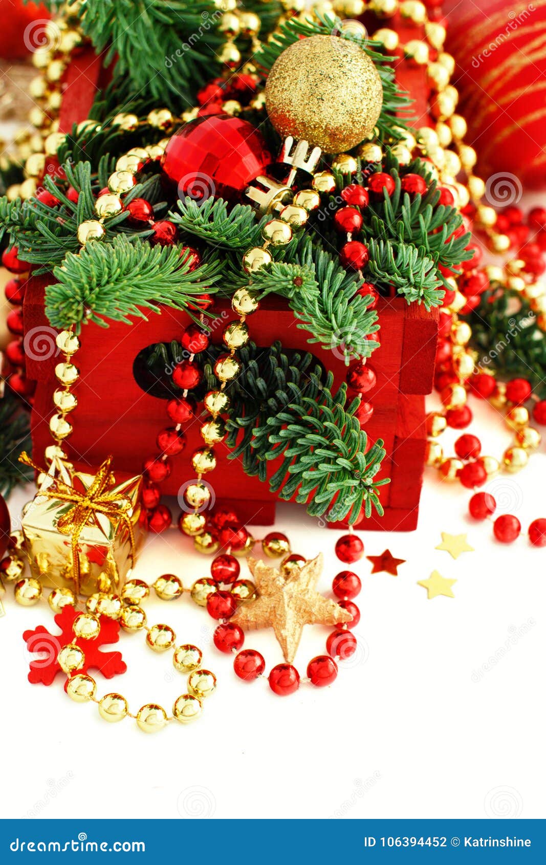 Red and Golden Festive Christmas Decorations Stock Photo - Image of ...