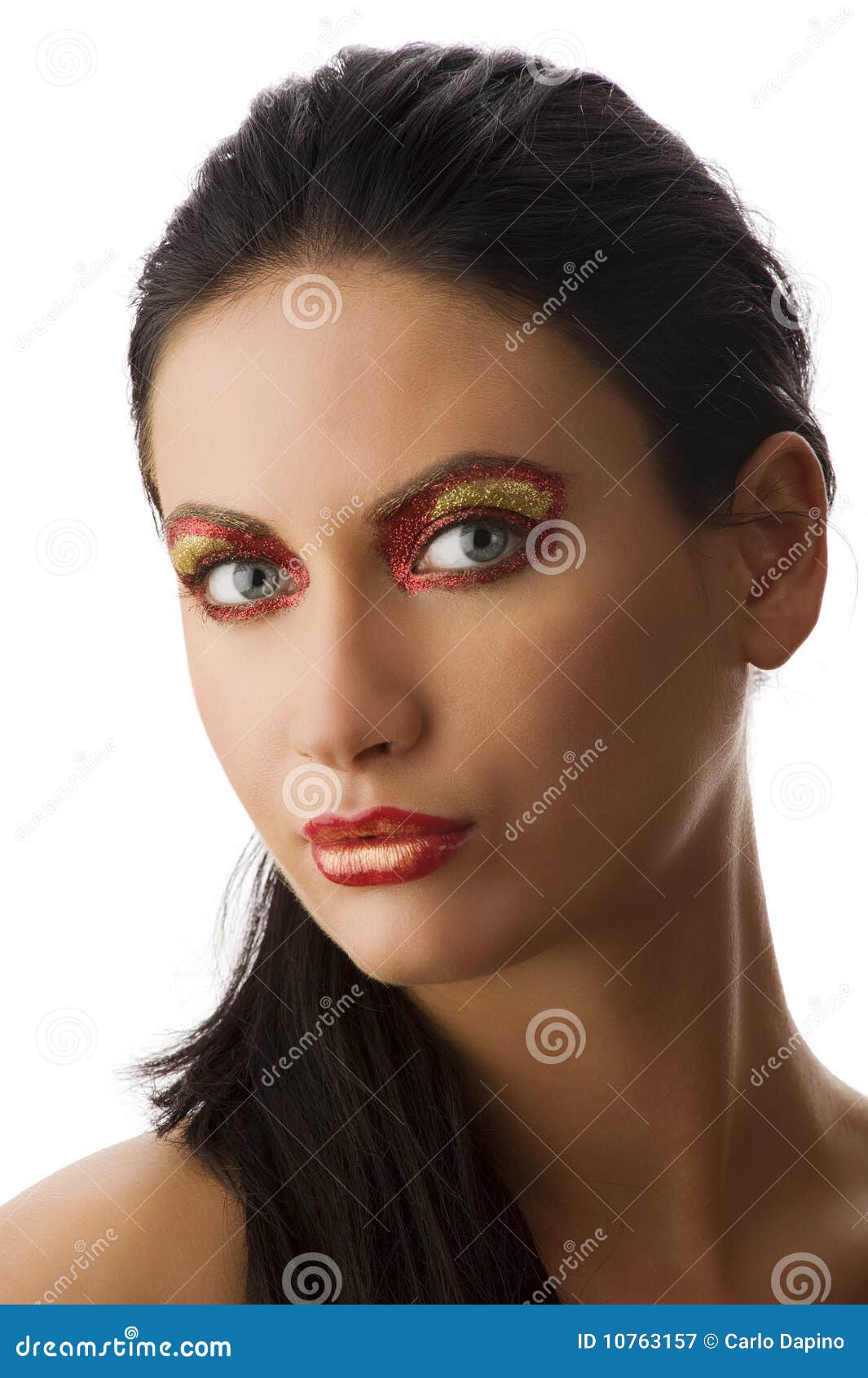 Red and golden make up stock image. Image of head, mascara - 10763157