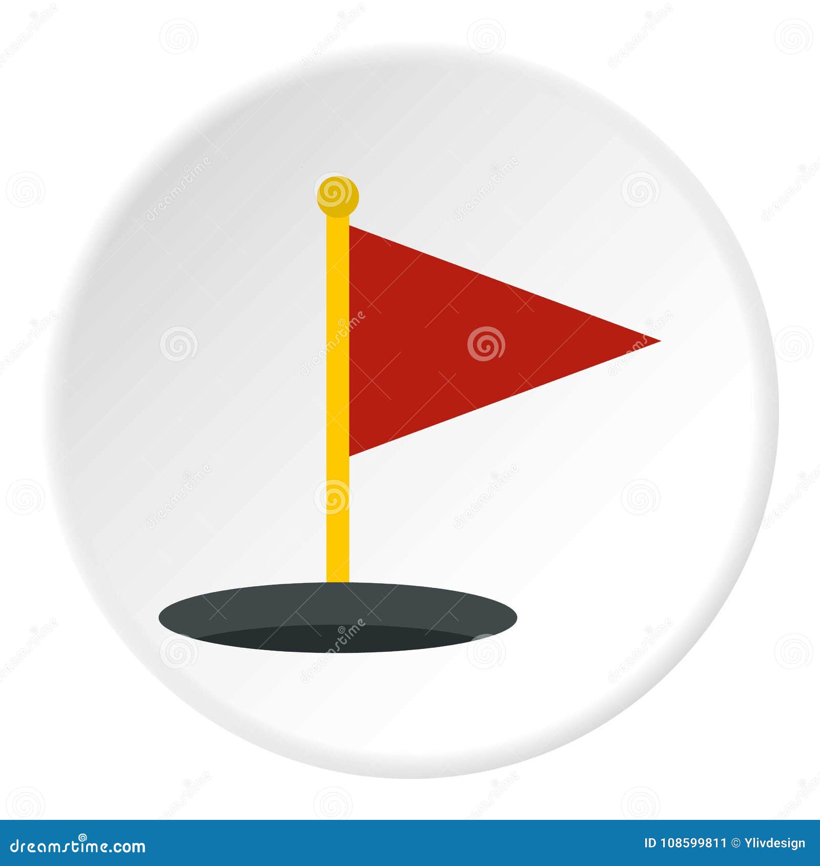 Red golf flag icon circle stock vector. Illustration of golfing 108599811