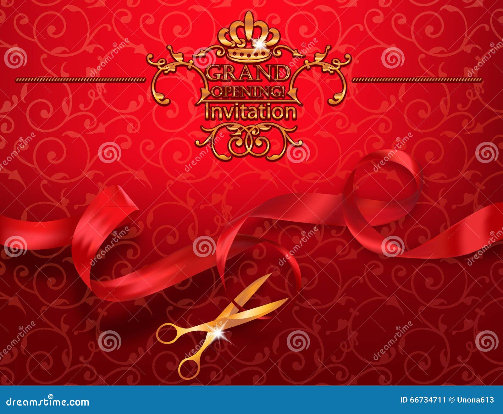 Red Grand Opening Invitation Card with Scissors and Red Ribbon Stock Vector  - Illustration of background, event: 66734711