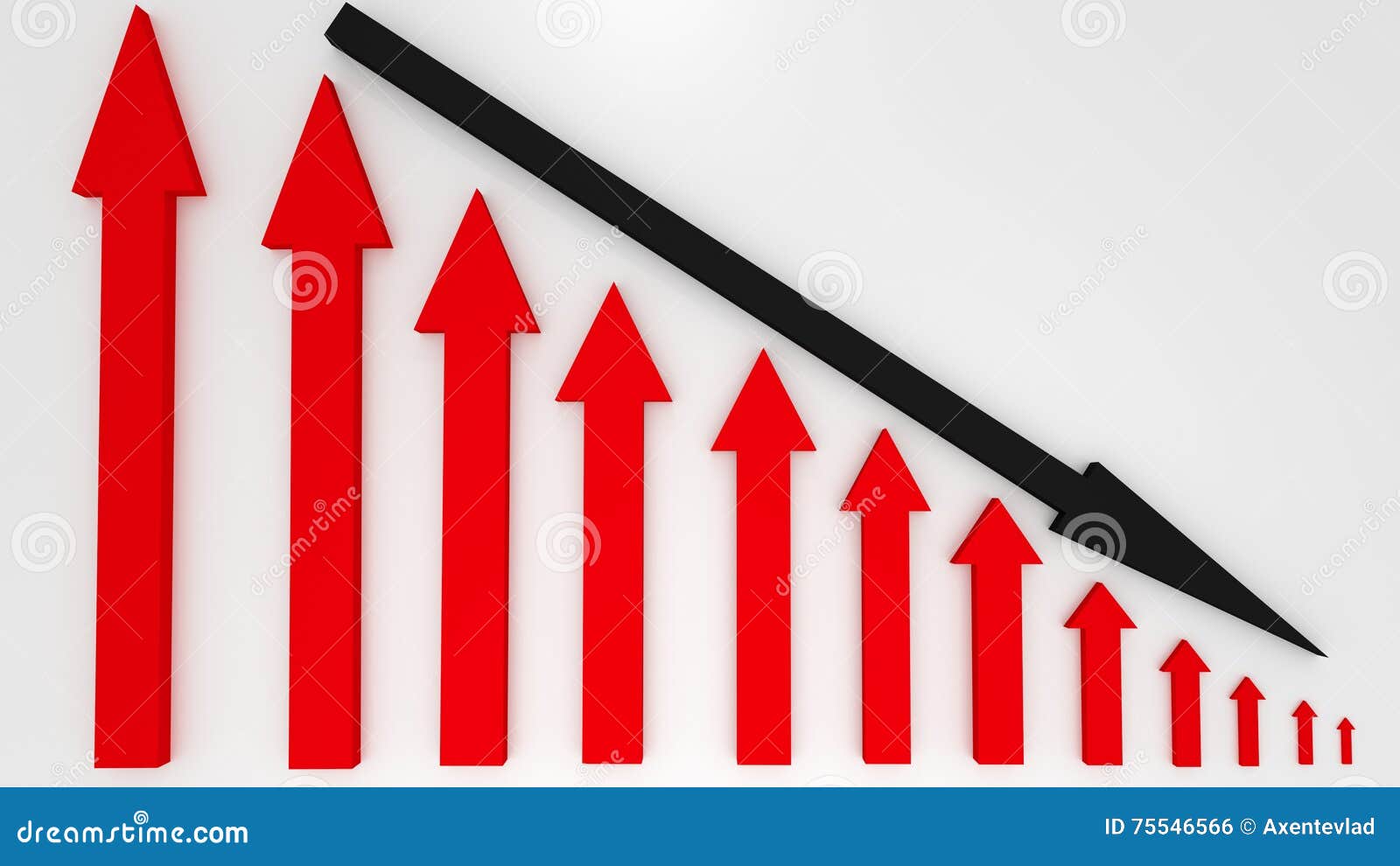 Red Graphic Arrows Pointing Up and a Black Arrow Shows Decrease Stock