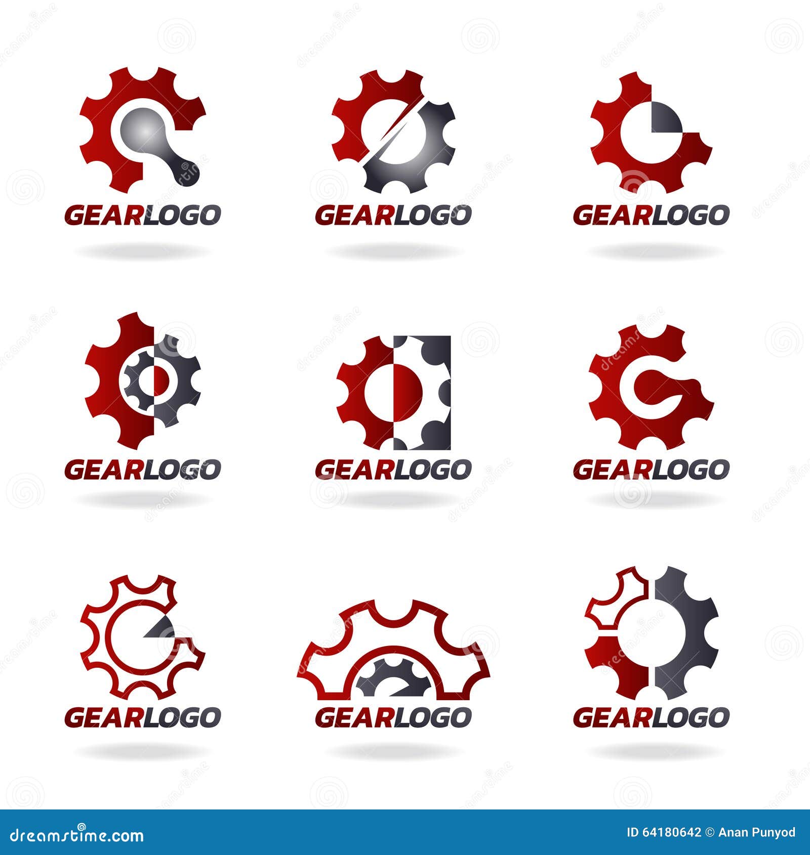 Red and Gray Gear Logo Vector Set Design Stock Vector Illustration of engineering, mechanic