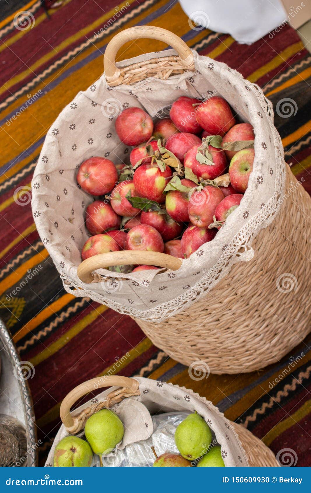 Red and Green Apples in Straw Baskets Stock Photo Image of natural