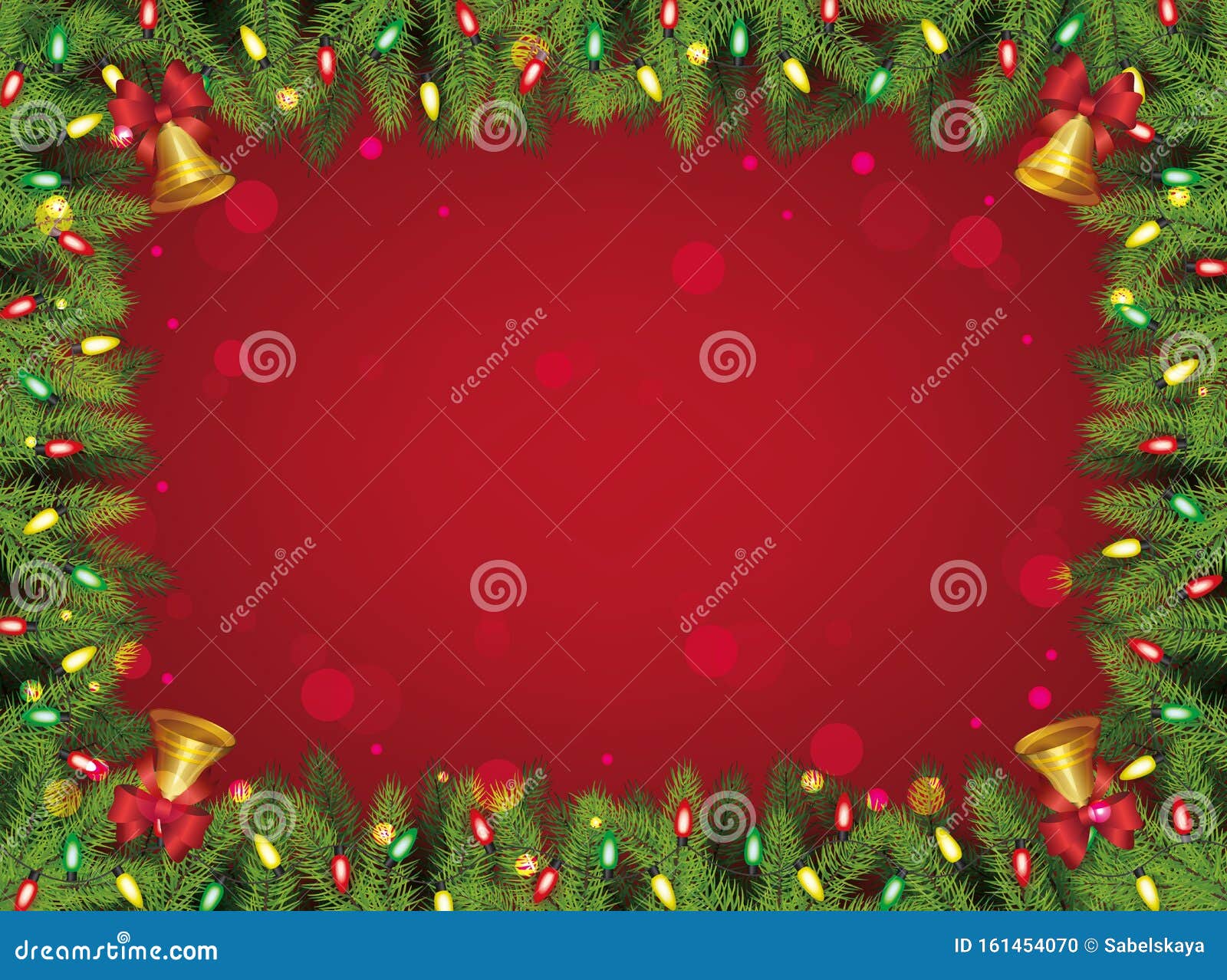 Red and Green Christmas Background - Decorated Pine Tree Branches