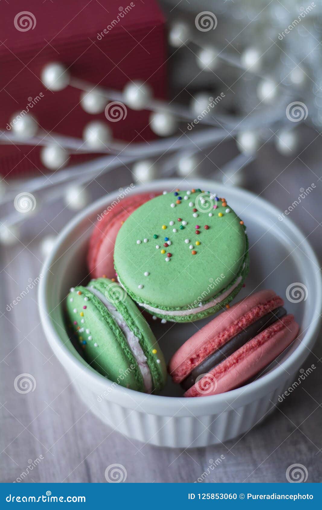 Red and Green Christmas Macaroons in Bowl Stock Photo - Image of cookie ...