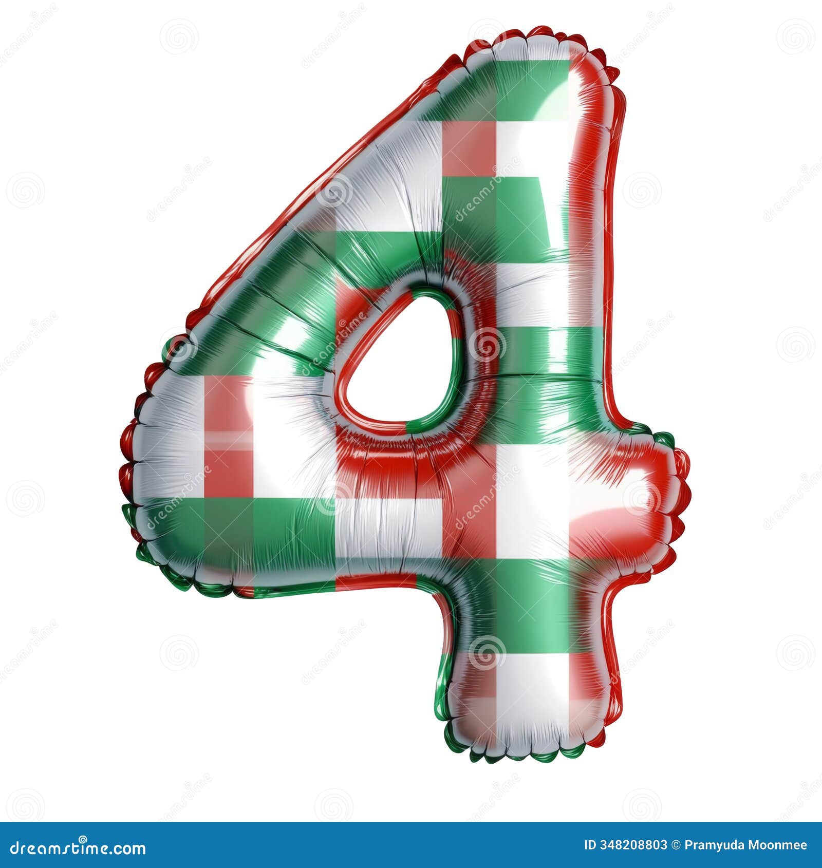 red green christmas style 4 number balloon realistic 3d on white background generative ai