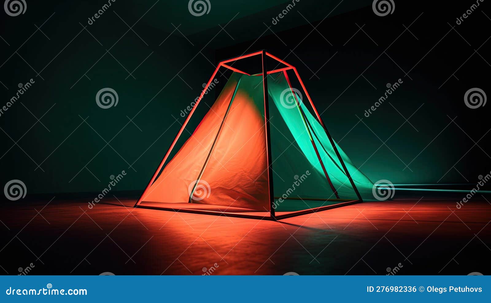 A Red and Green Light in a Room with a Black Background Stock