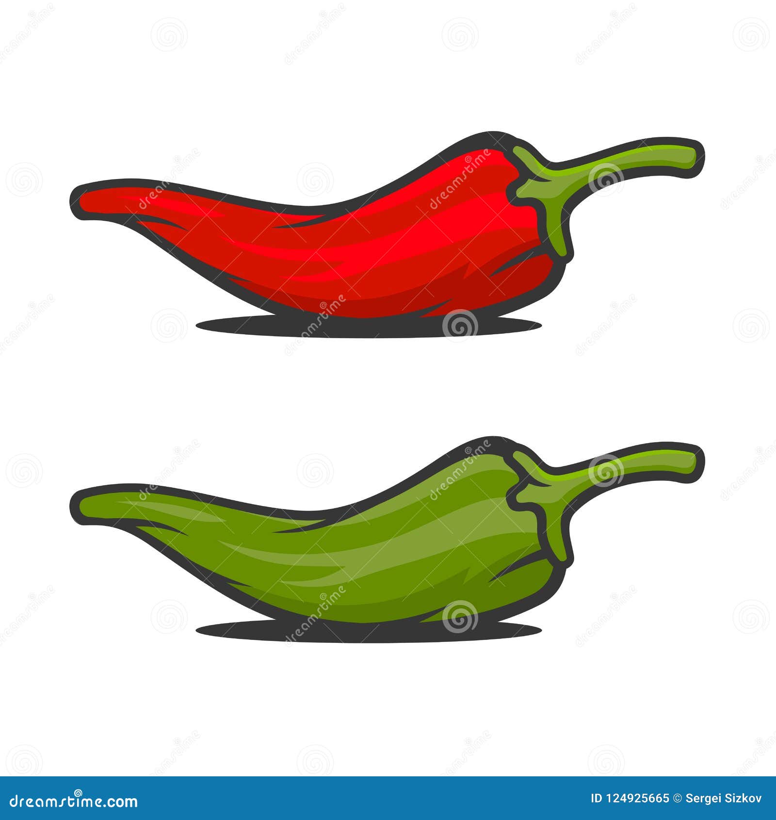 red and green mexican jalapeno hot chili peppers icons set. 