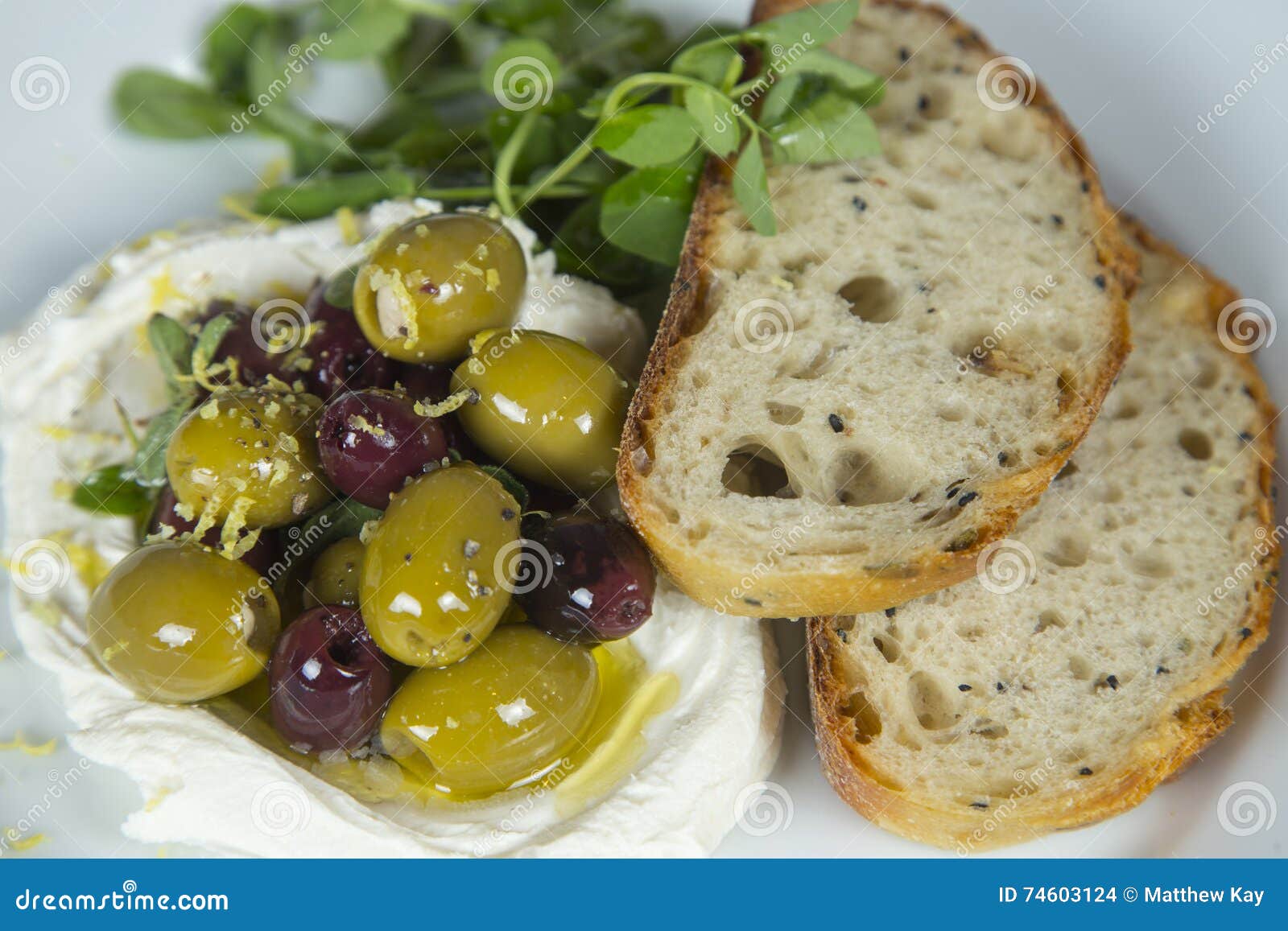 Red and Green Olives on Cream Cheese Stock Photo Image of green