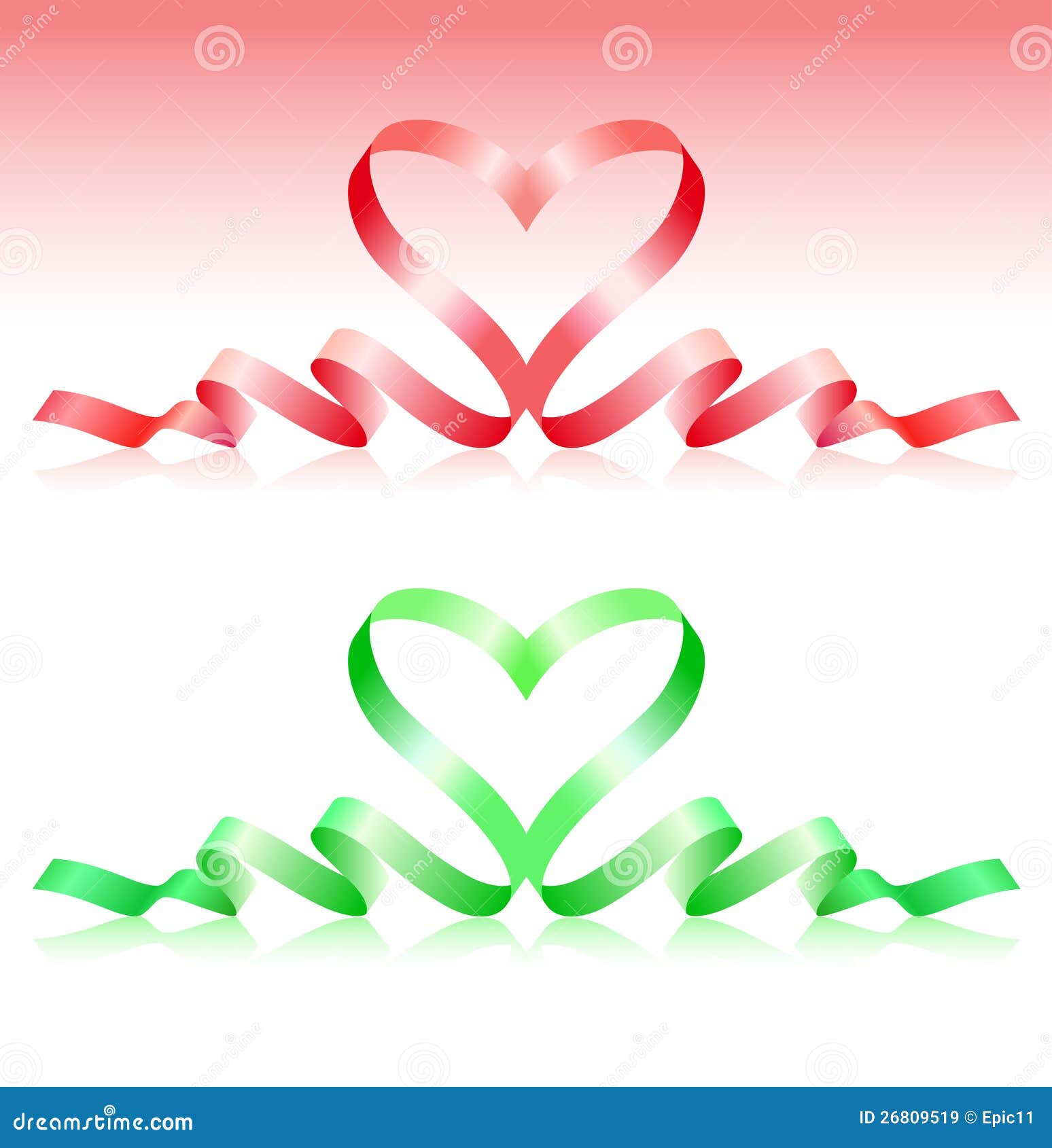 Red and Green Ribbons in the Form of Heart Stock Vector Illustration
