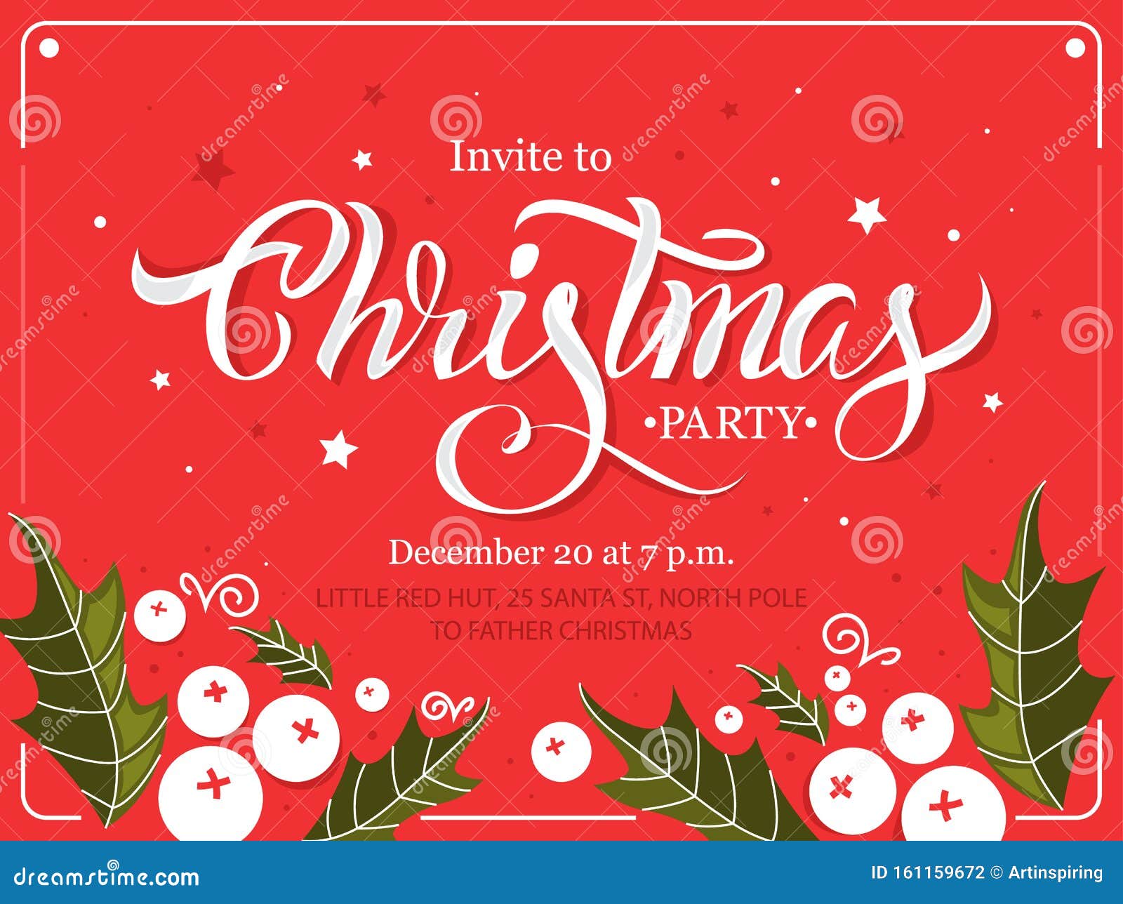 Red Greeting Card, Invitation To Christmas Party. Holiday Poster Stock ...