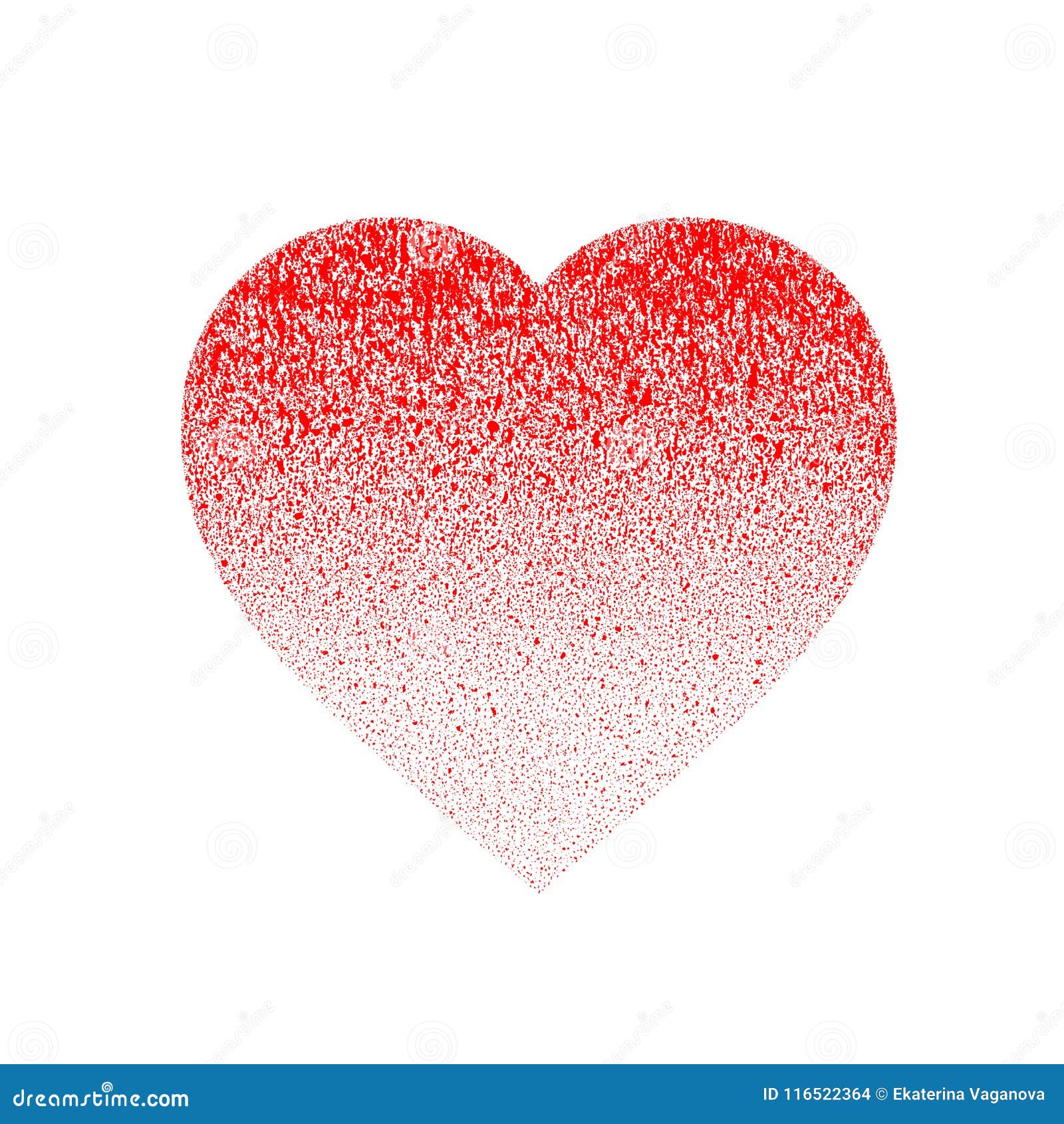 red grunge distressed textured hand made heart made of paint spray with drops, dribble, sprinkle. halftone from scarlett to light