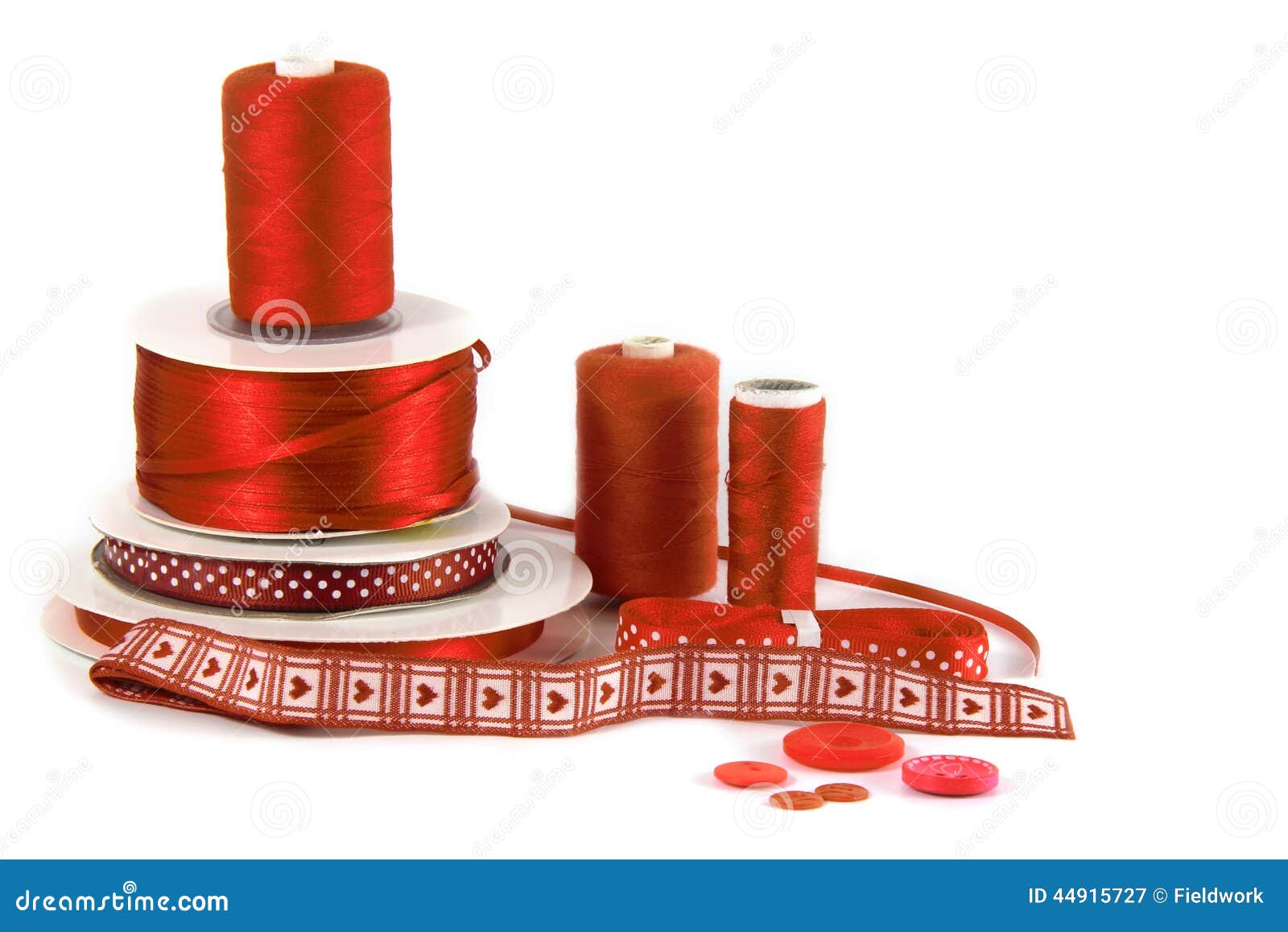 Red Haberdashery / Craft Items on White Background Stock Image Image