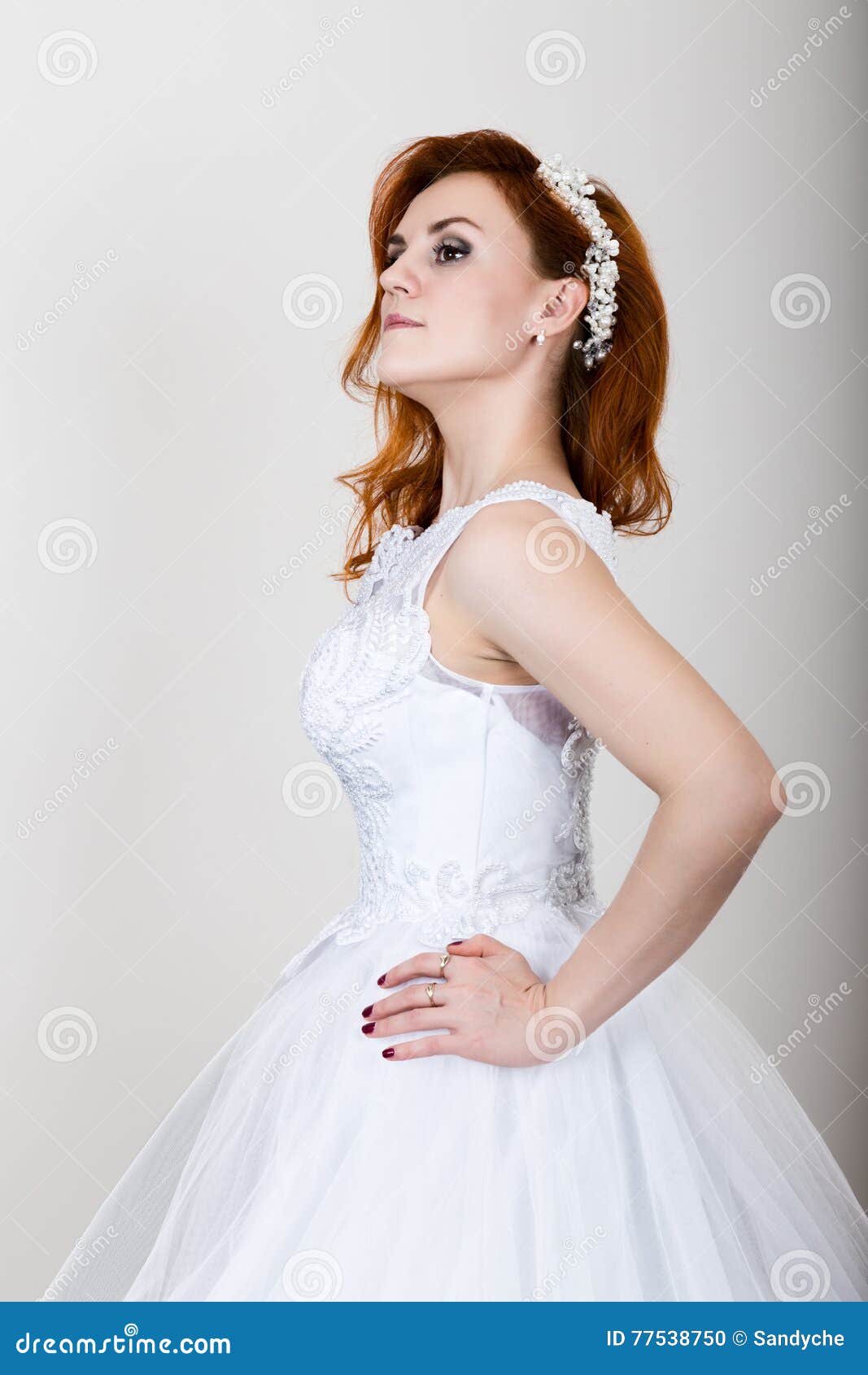 Red Haired Bride In A Wedding Dress Bright Unusual