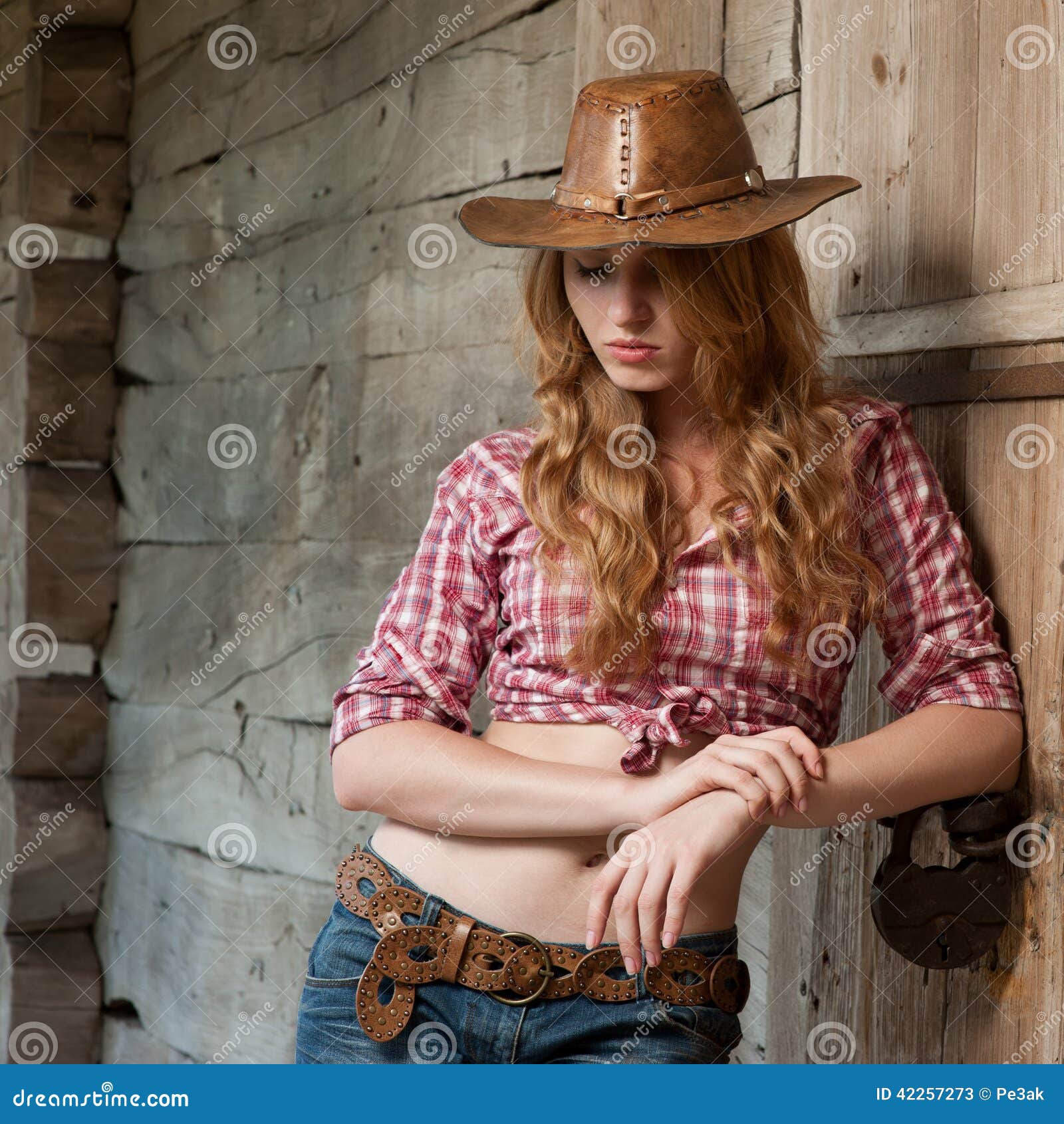 Red Haired Cowgirl Stock Image Image Of Wood Woman 42257273 