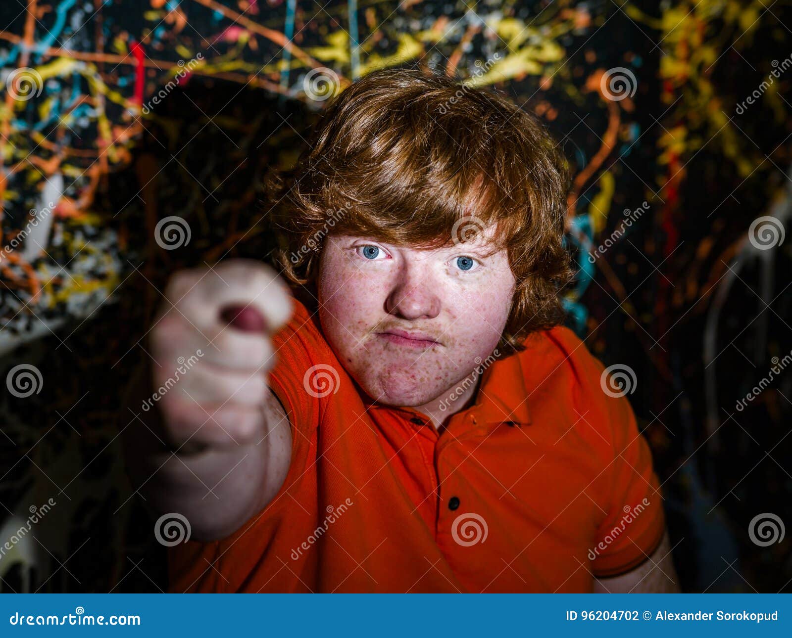 Red-haired Funny Boy Showing Fig Sign Stock Photo - Image of hooligan