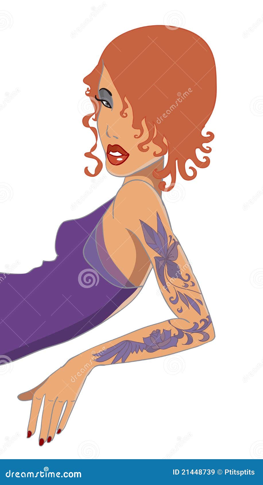 Redhaired girl with tatto stock vector. Illustration of graphic 21448739