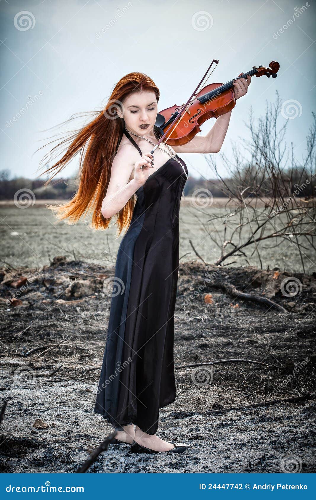 The Red-haired Girl with a Violin Stock Photo - Image of land, field:  24447742, image size:1067x1690