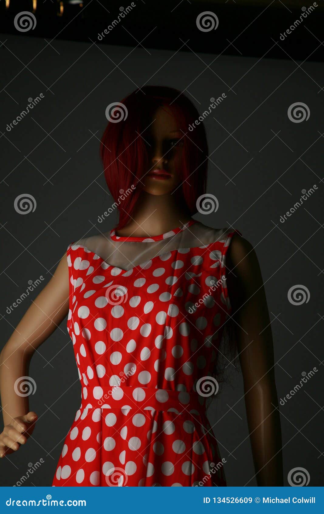 Red Haired Mannequin in a Polkadot Dress Stock Image Image of dress