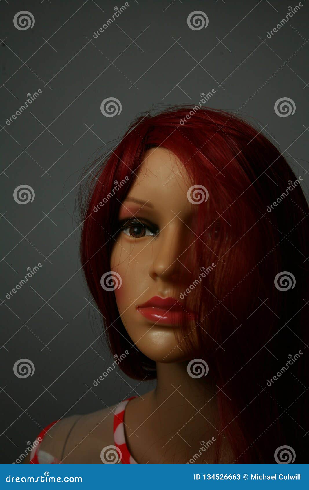 Red Haired Mannequin In A Polkadot Dress Stock Image Image of