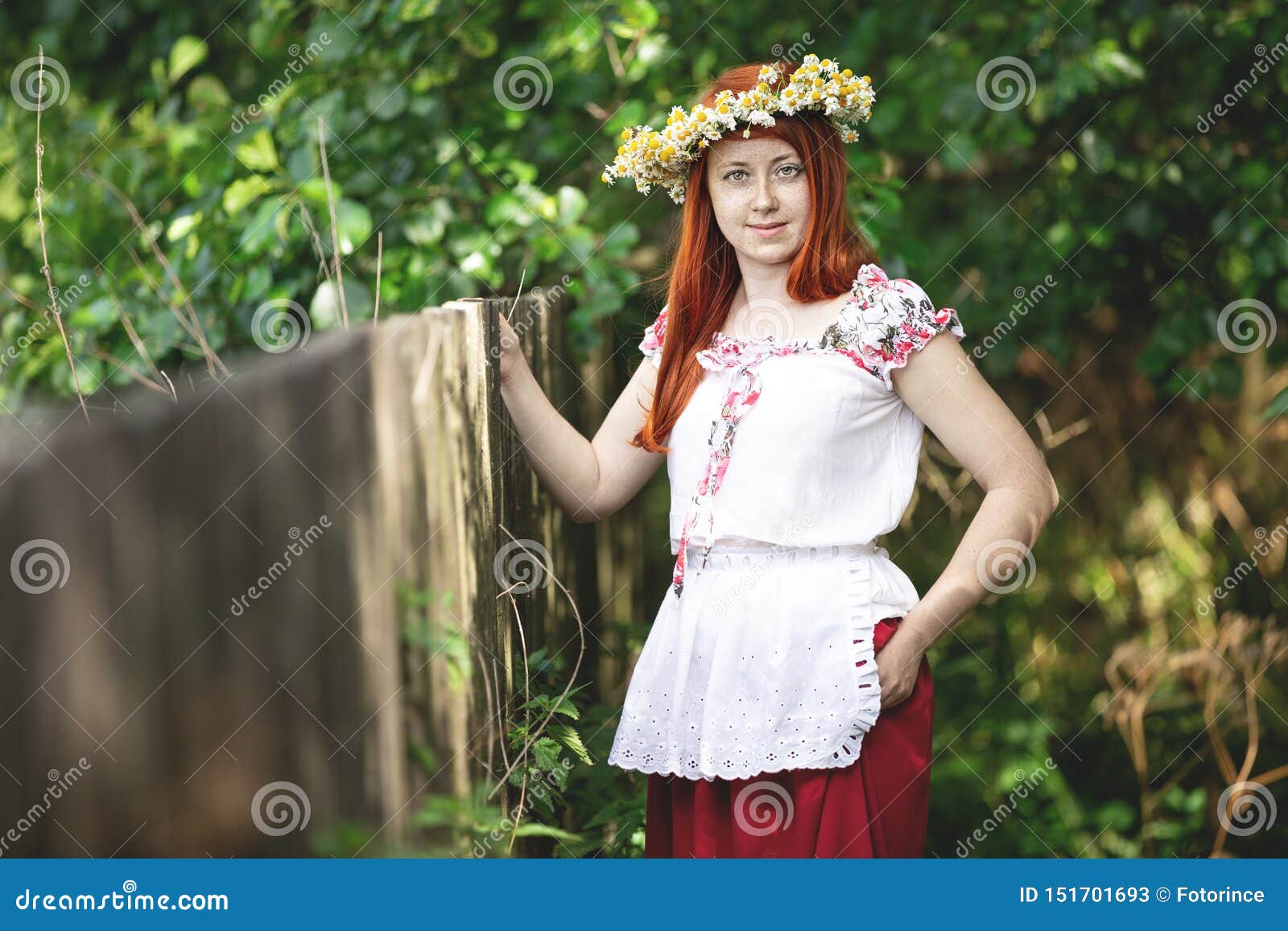 Red-haired Woman in the Countryside Stock Image - Image of female ...