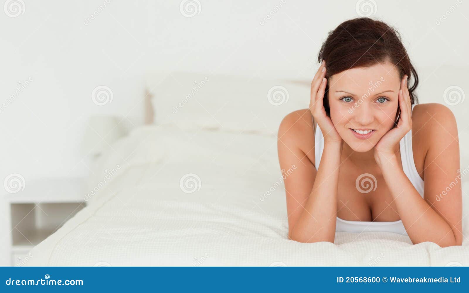 Red Haired Woman Lying On Her Bed Stock Photo Image Of Sensual Face