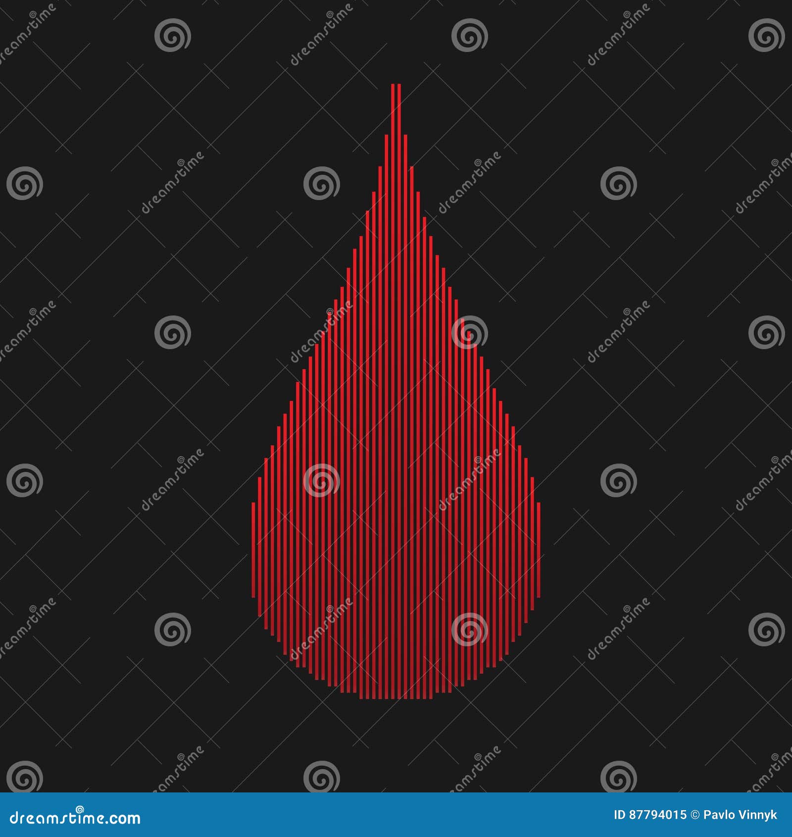 Red Halftone Linear Blood Drop on Black Background. Vector Illustration