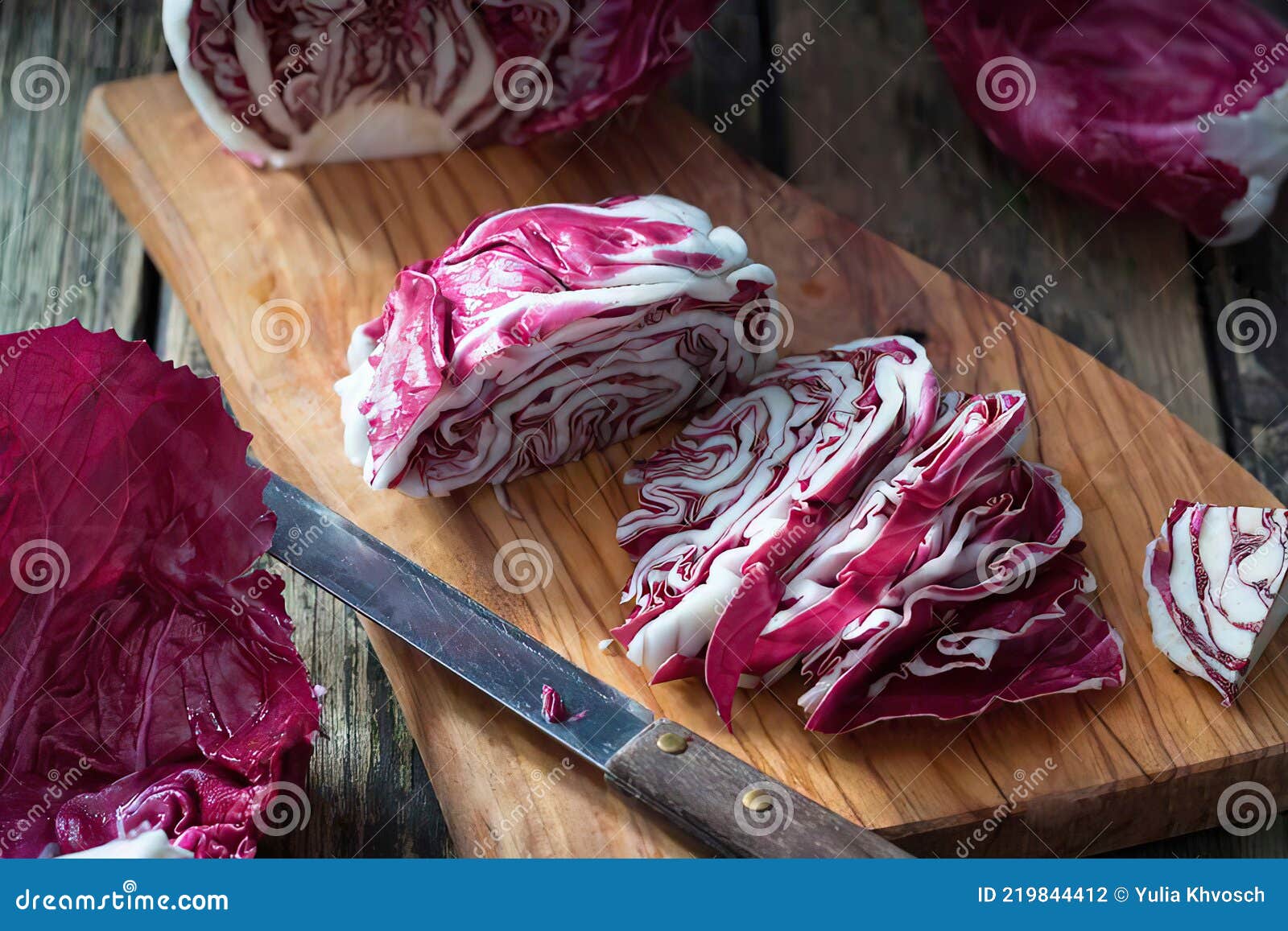 Red Head Cabbage and Knife on Chopping Board. Stock Photo Image of