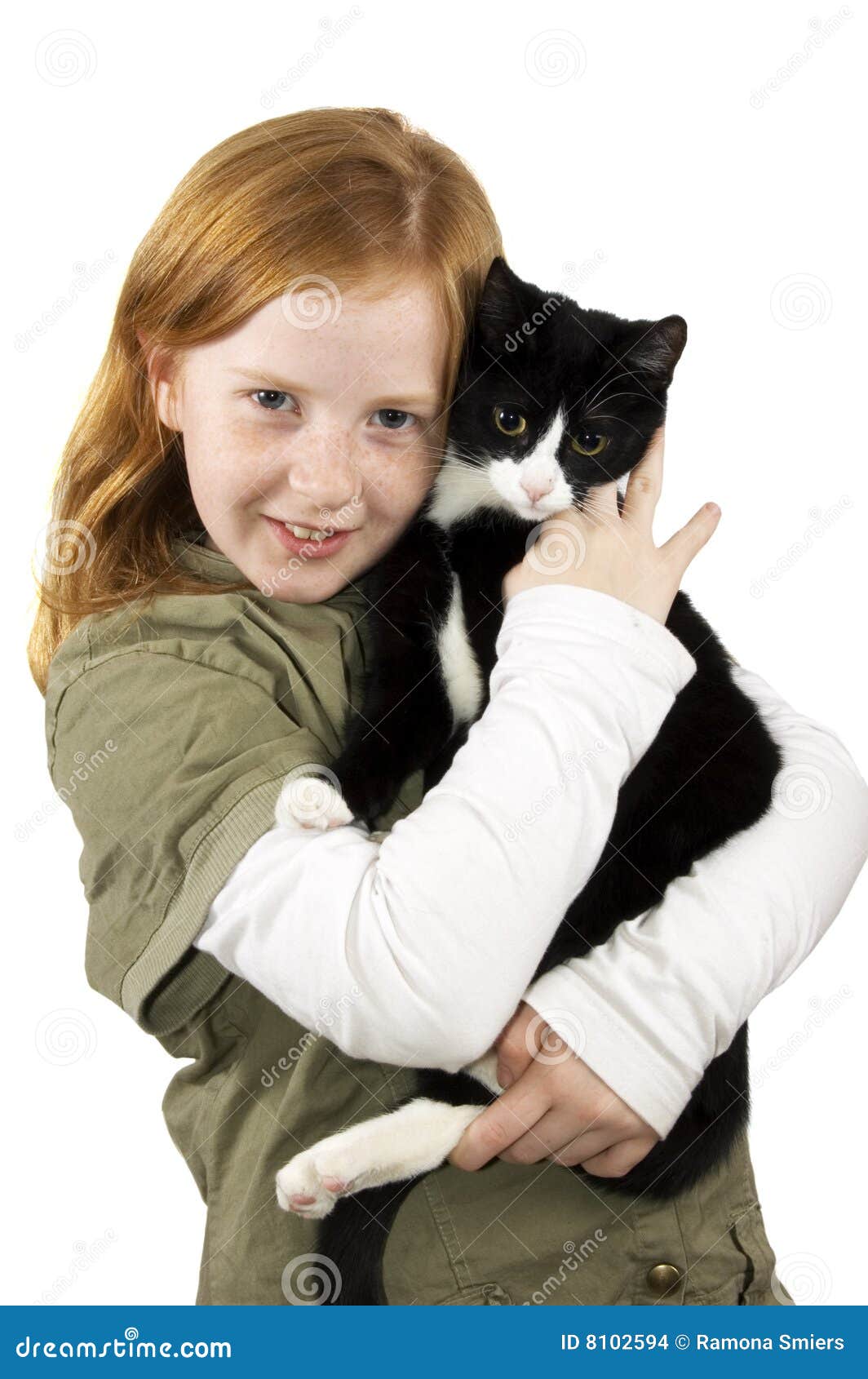 Red Head Girl Holding a Kitten Stock Photo Image of love, white 8102594
