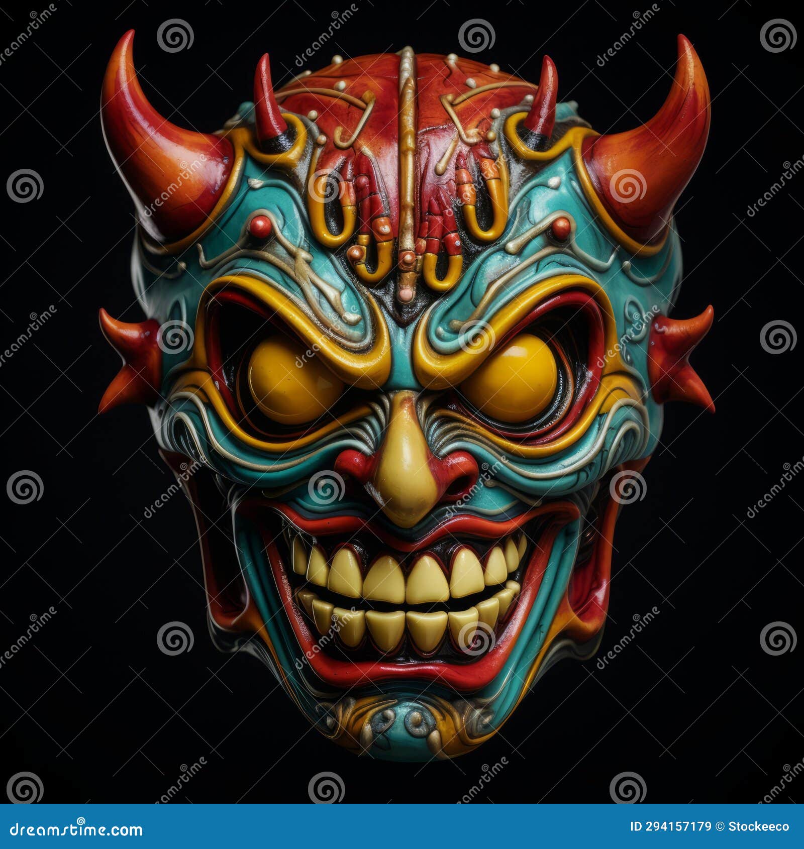 colorful evil devil mask statue inspired by tristan eaton and matthias haker