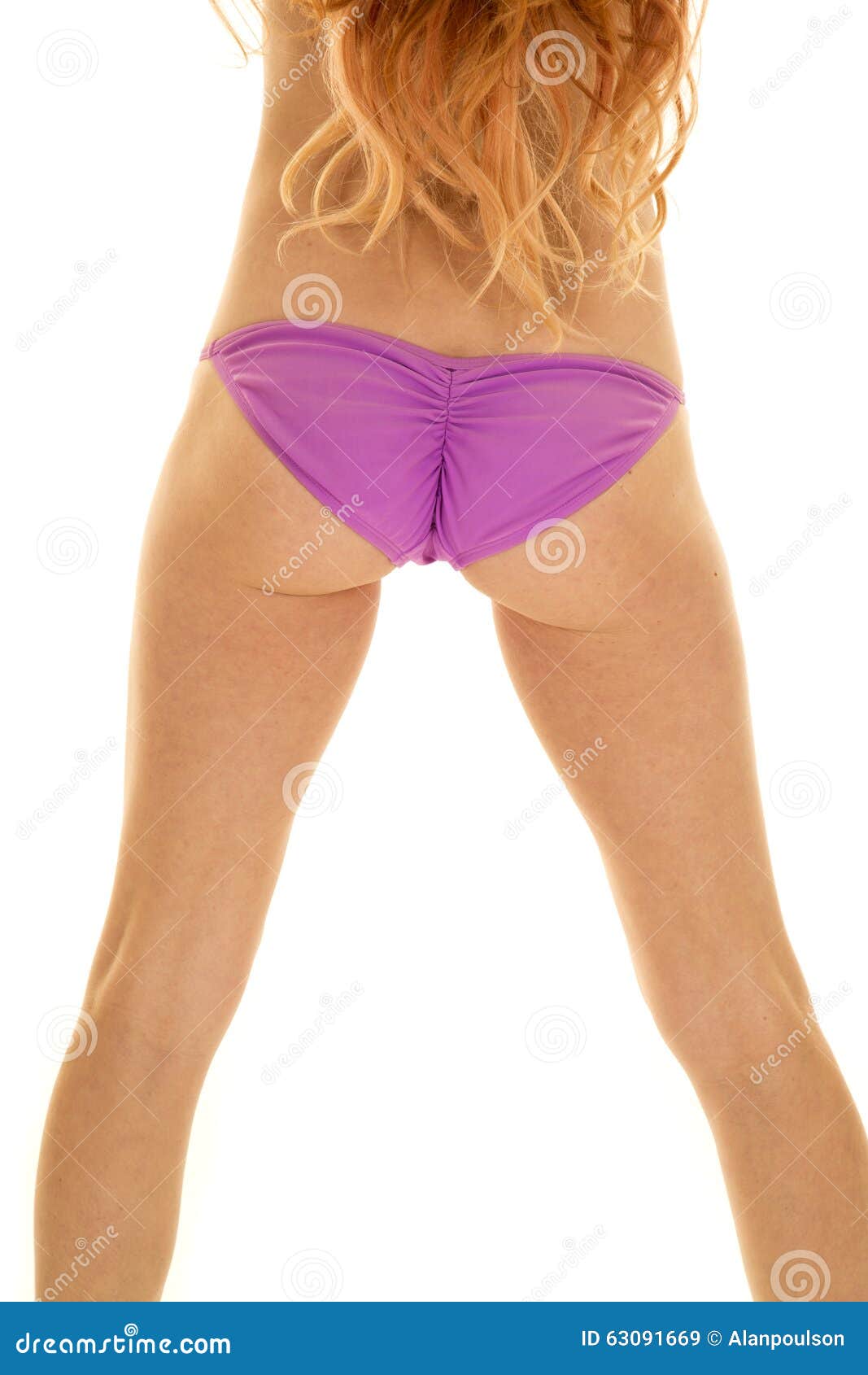 Red Head Woman Purple Bikini Stand Stock Image