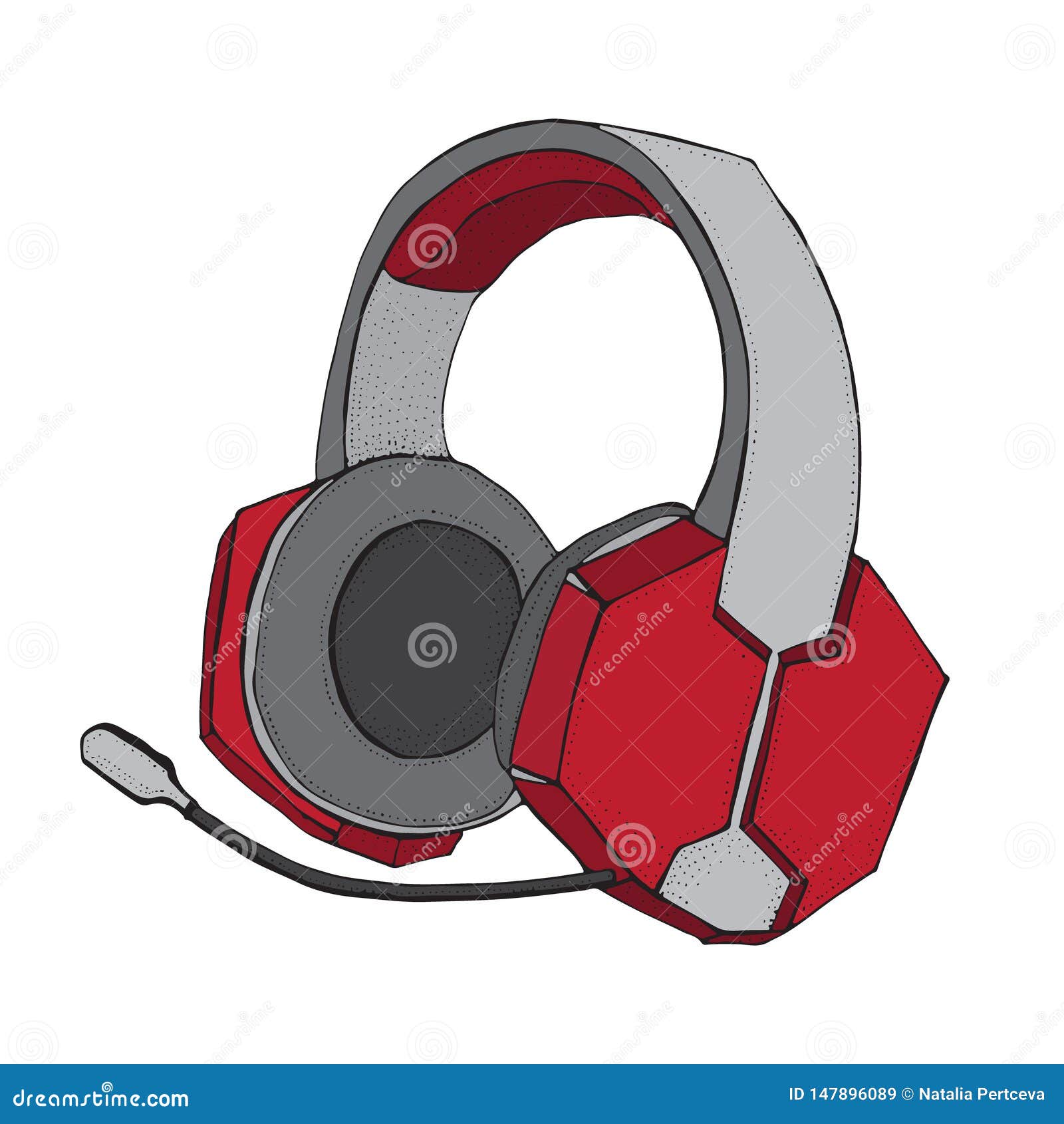 Red Headphones with Microphone for Music and Video Games Isolated on