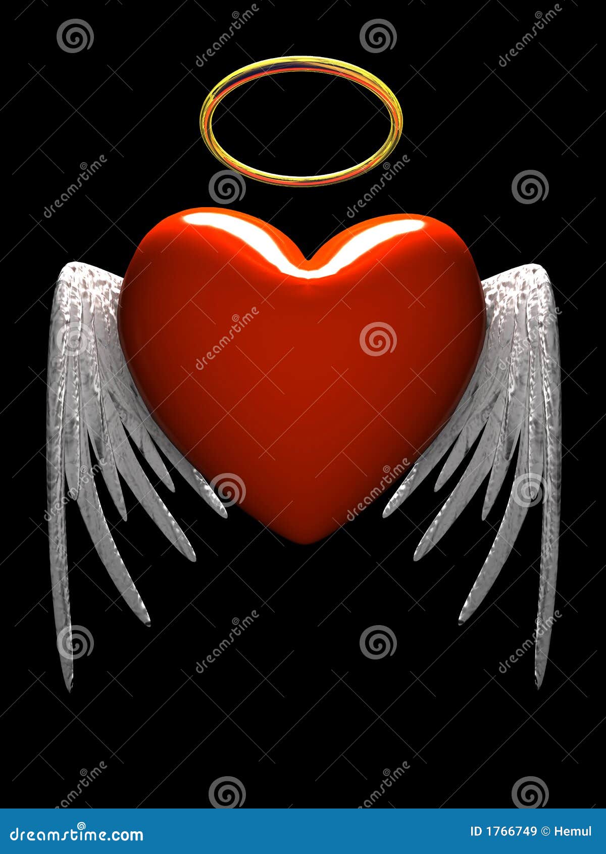 Red Heart Angel With Wings Isolated On Black Background Stock