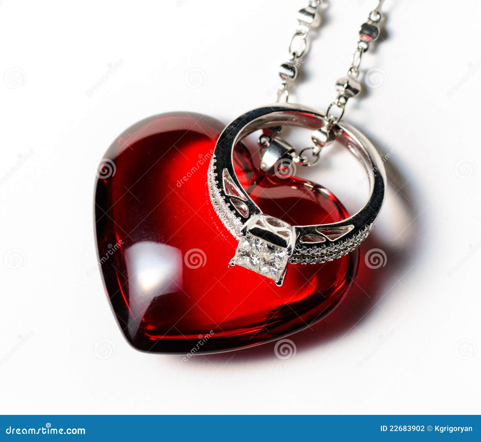 Red Heart and Engagement Ring Stock Photo Image of open, isolated