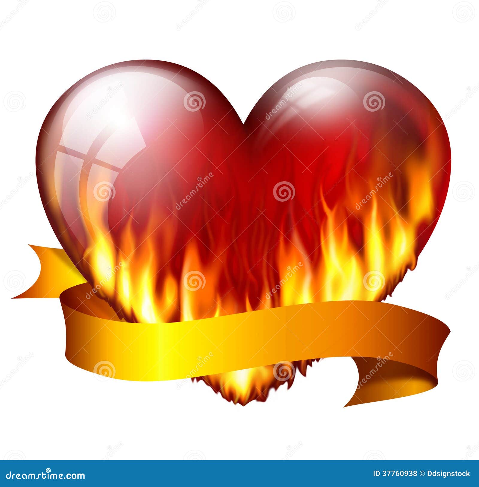 Red heart on fire stock illustration. Illustration of love 37760938